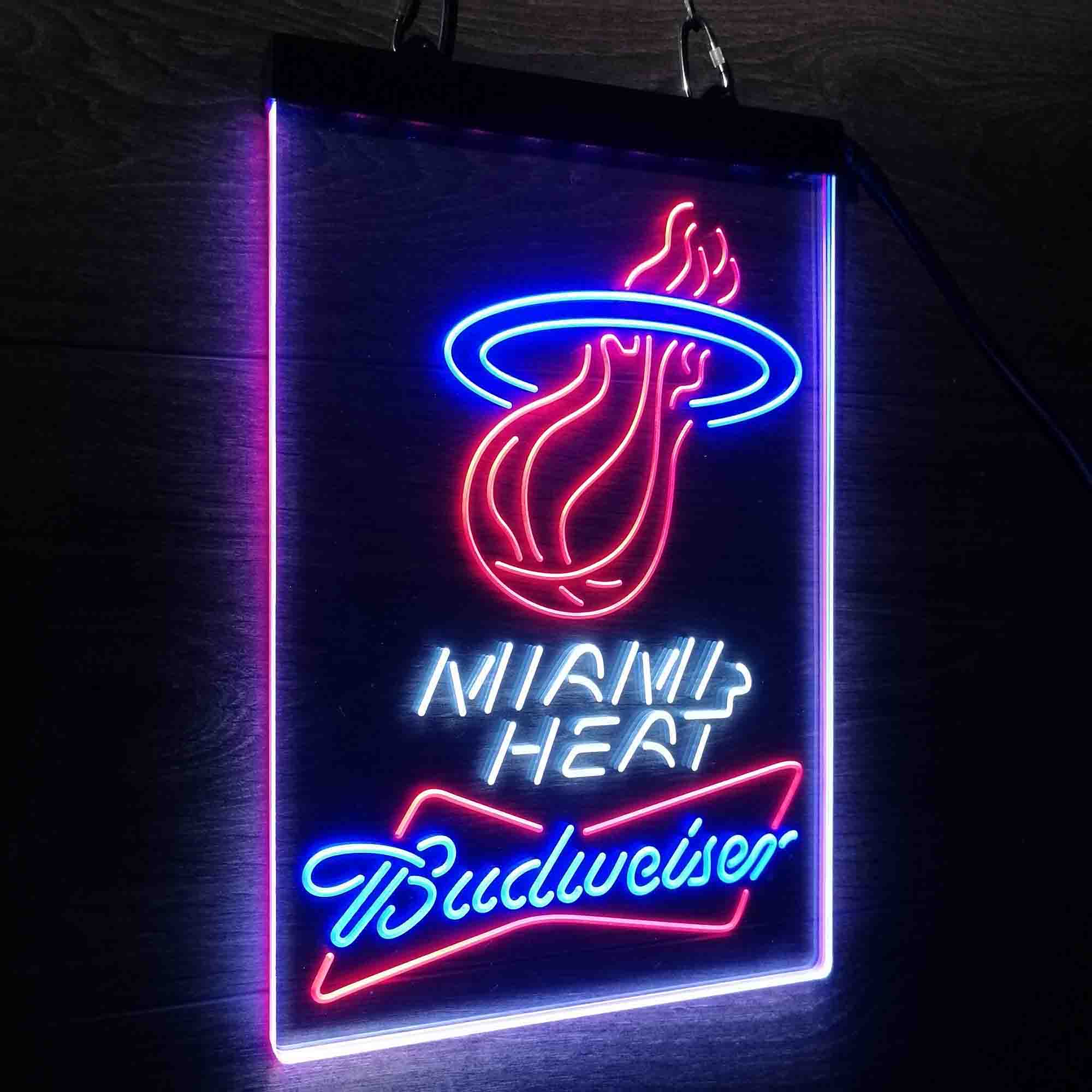 Miami Heat Nba Budweiser Neon 3-Color LED Sign