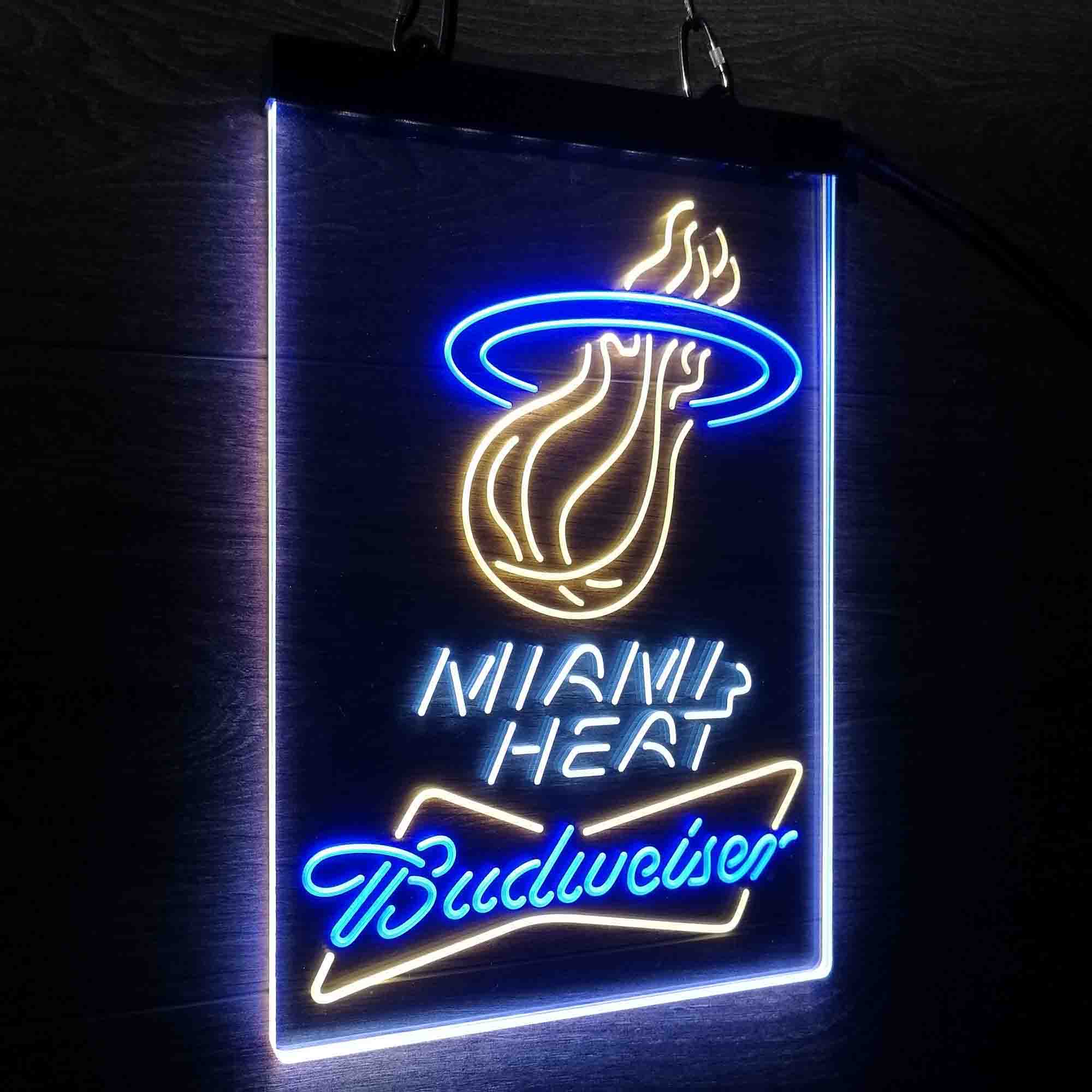 Miami Heat Nba Budweiser Neon 3-Color LED Sign