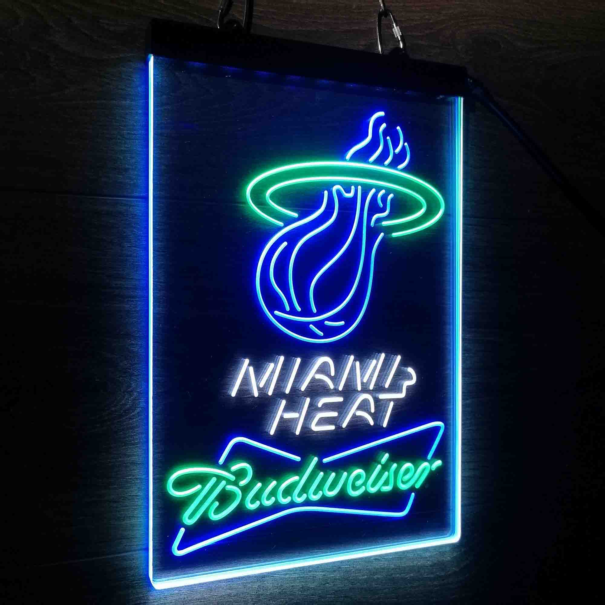 Miami Heat Nba Budweiser Neon 3-Color LED Sign