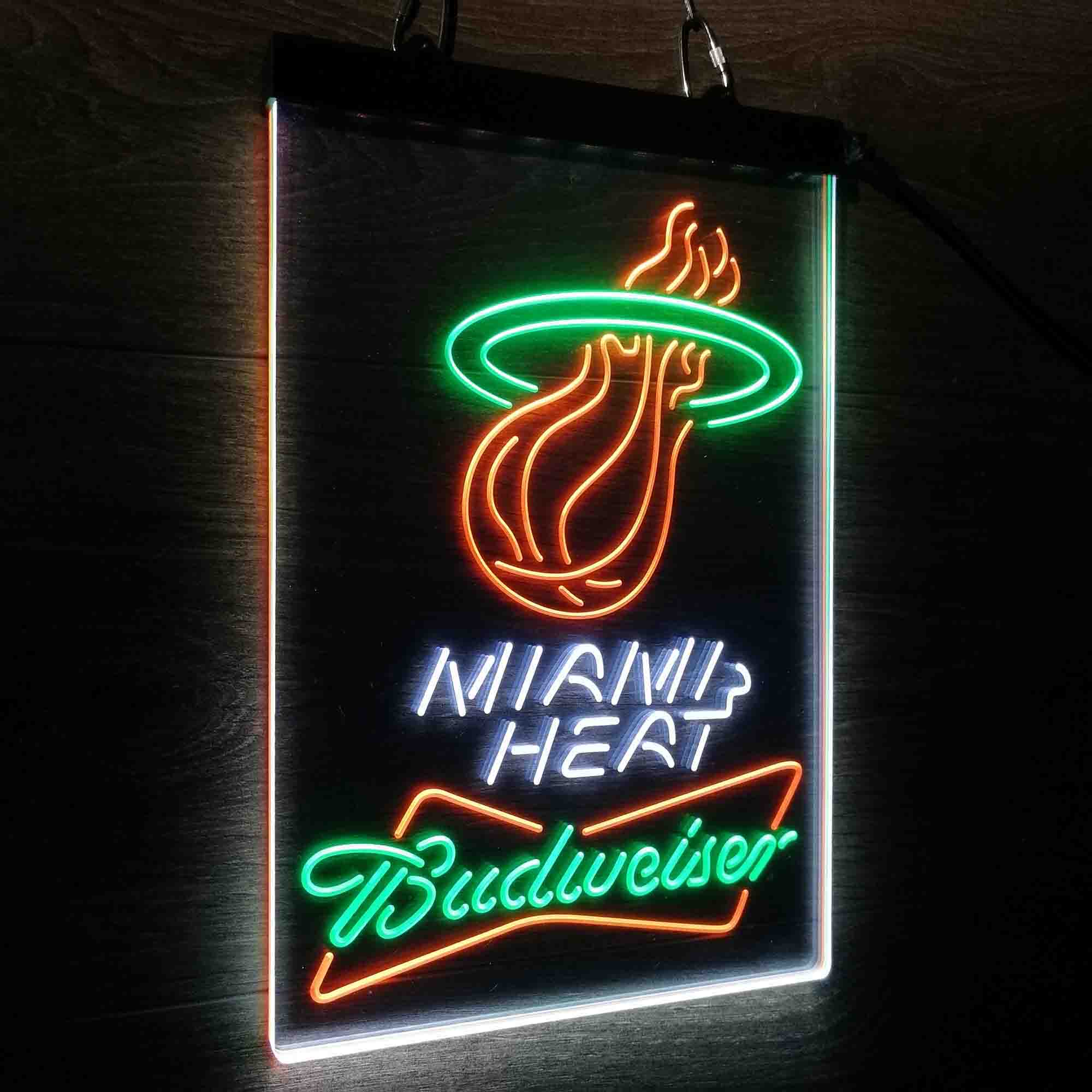 Miami Heat Nba Budweiser Neon 3-Color LED Sign