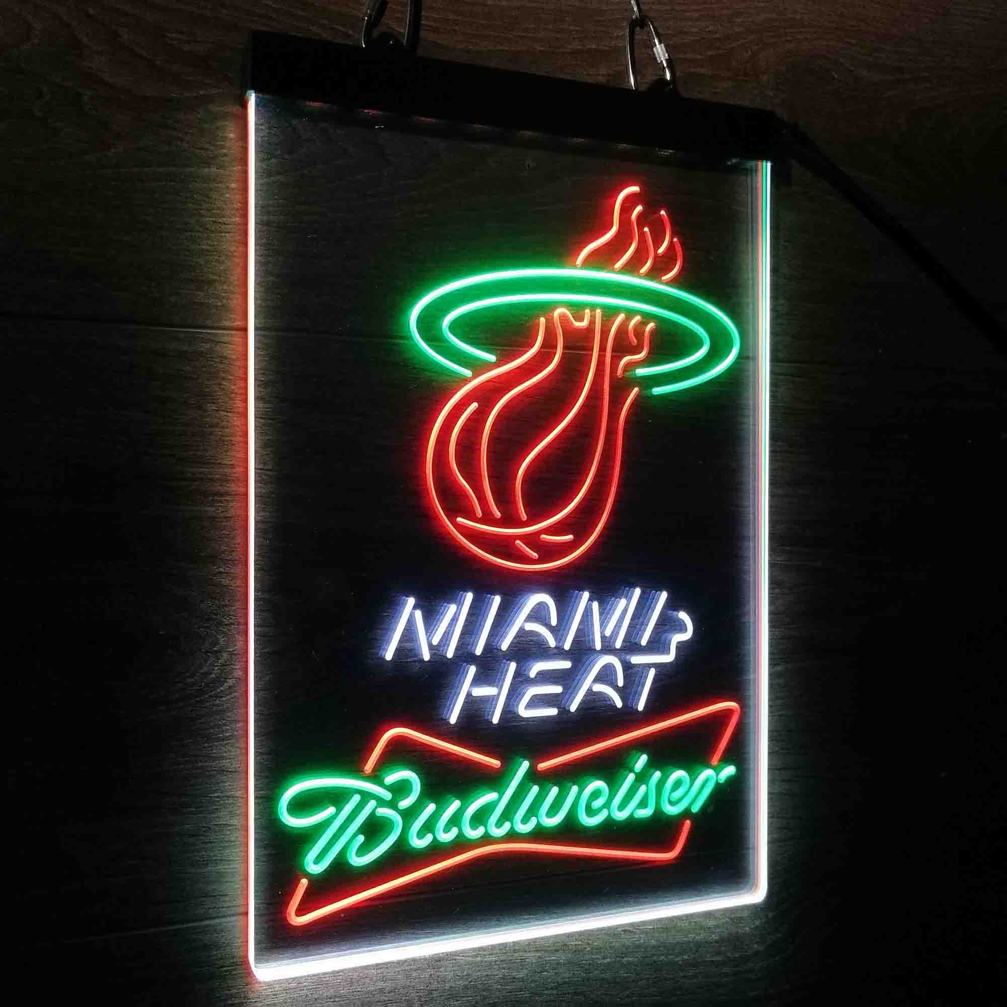 Miami Heat Nba Budweiser Neon 3-Color LED Sign