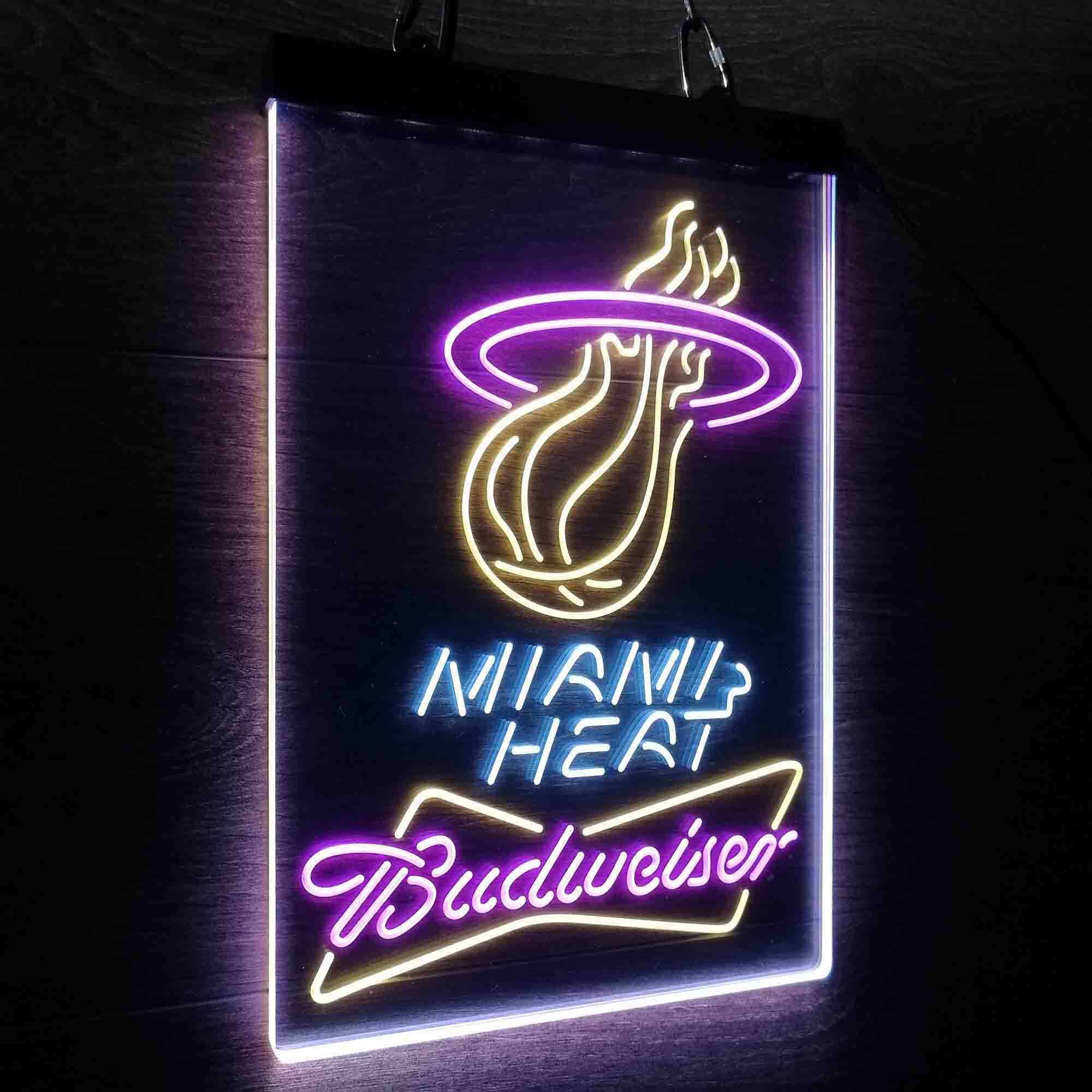 Miami Heat Nba Budweiser Neon 3-Color LED Sign