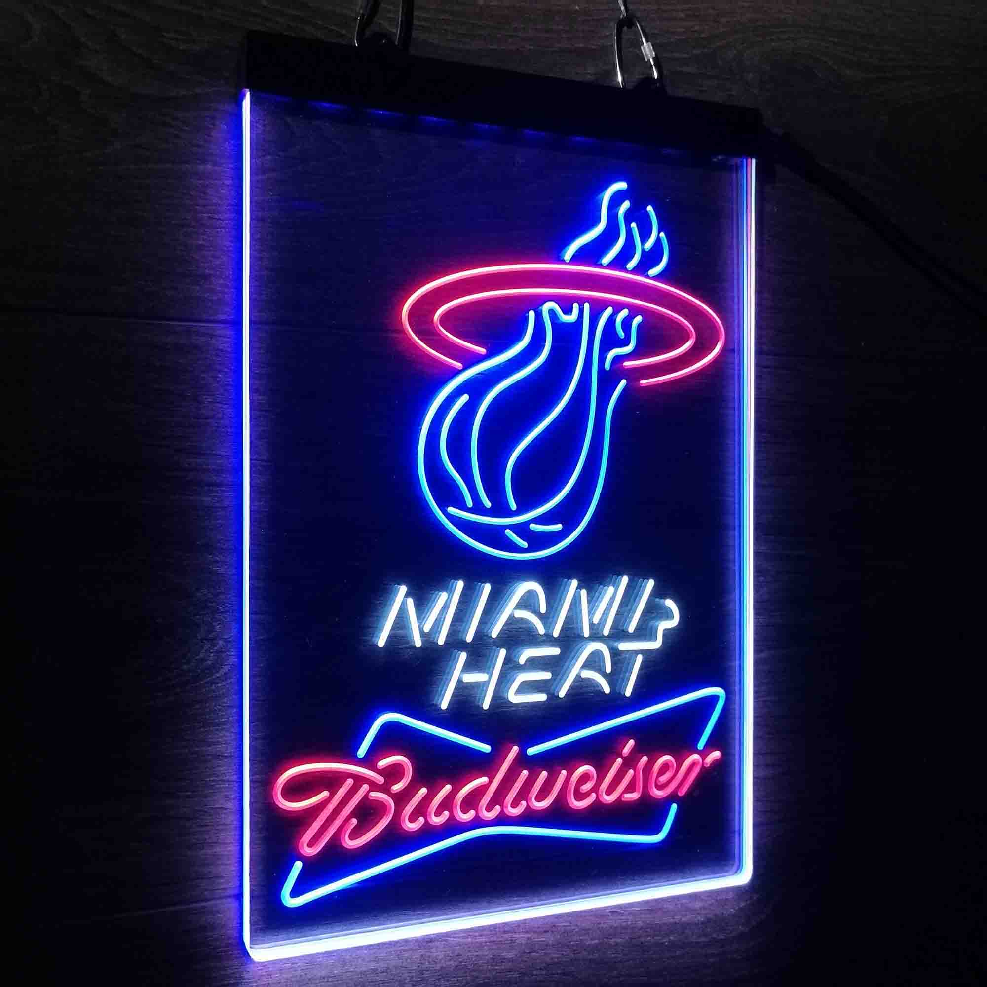 Miami Heat Nba Budweiser Neon 3-Color LED Sign