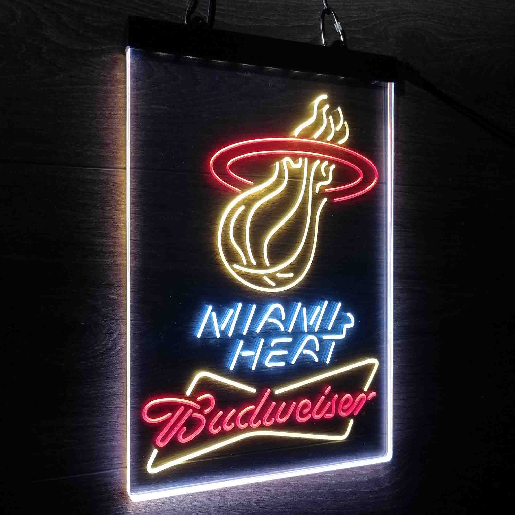 Miami Heat Nba Budweiser Neon 3-Color LED Sign