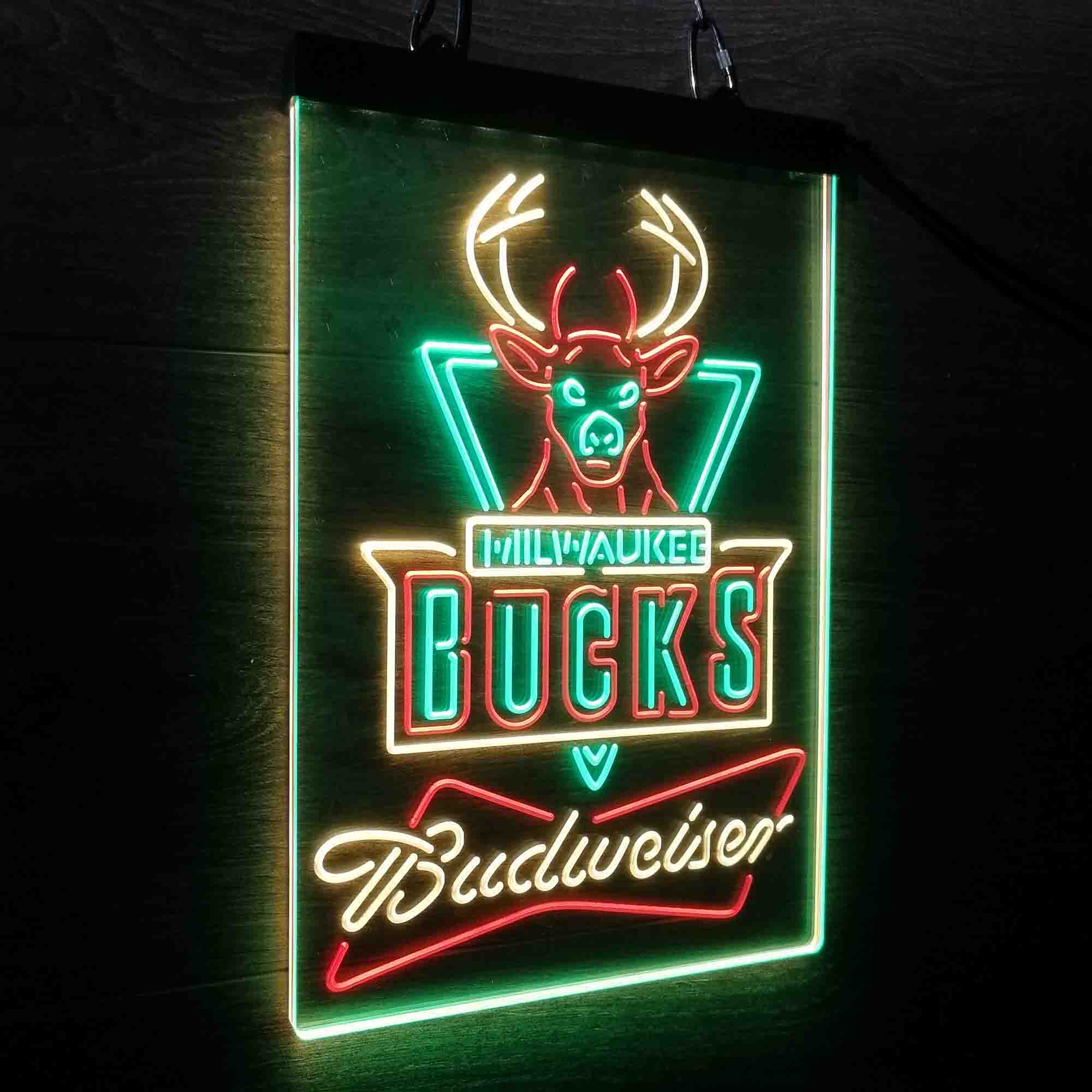 Milwaukee Bucks Nba Budweiser Neon 3-Color LED Sign