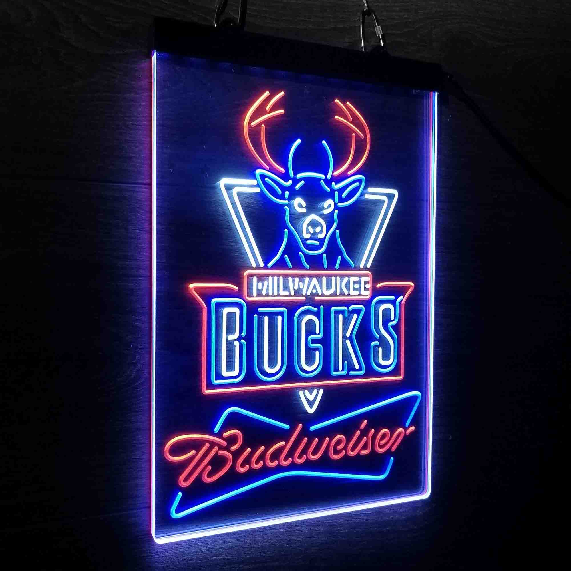 Milwaukee Bucks Nba Budweiser Neon 3-Color LED Sign