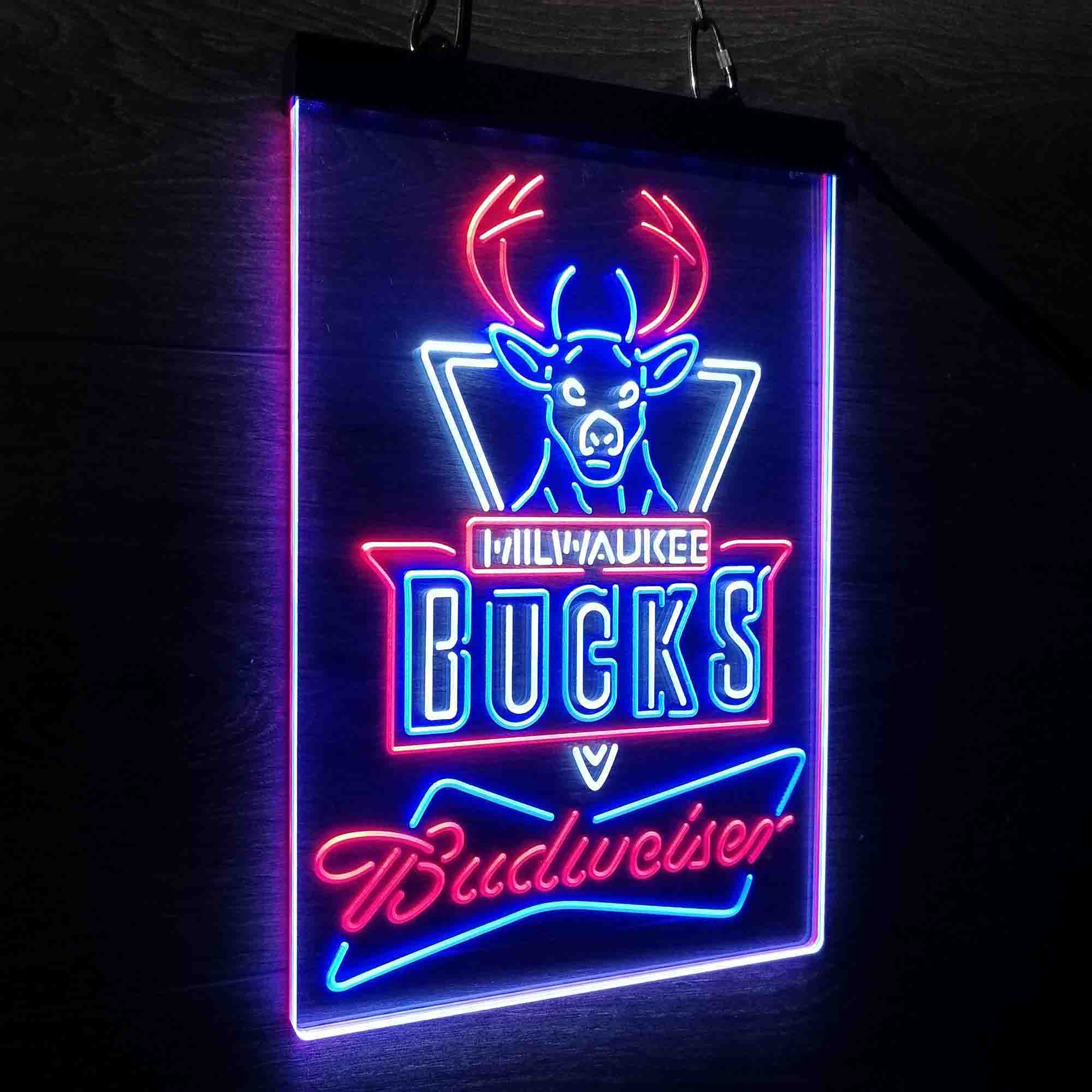 Milwaukee Bucks Nba Budweiser Neon 3-Color LED Sign