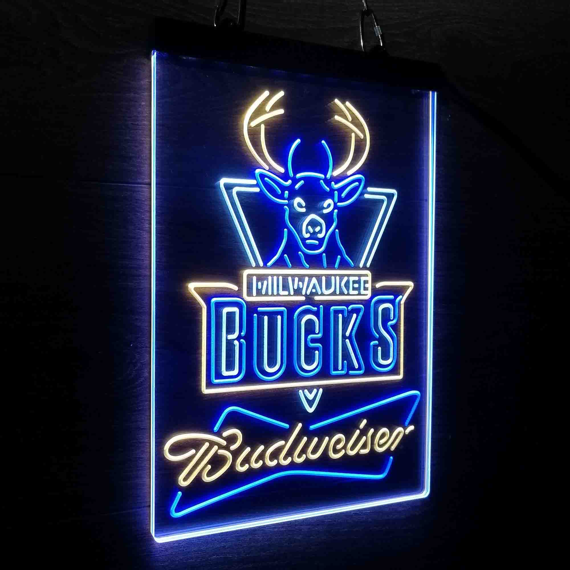 Milwaukee Bucks Nba Budweiser Neon 3-Color LED Sign