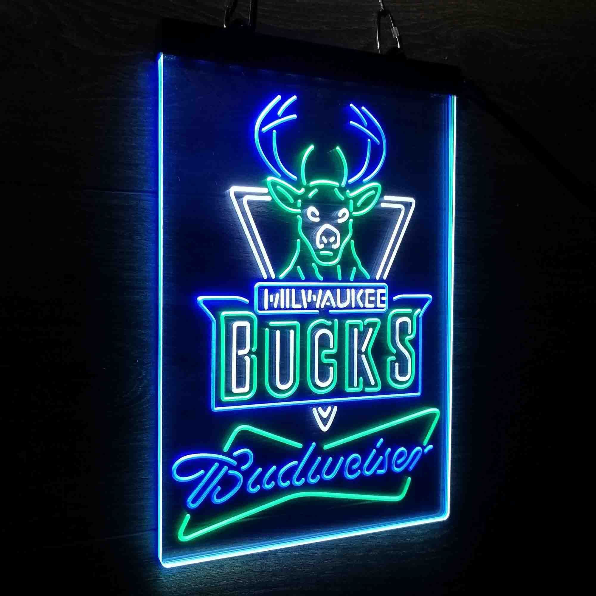 Milwaukee Bucks Nba Budweiser Neon 3-Color LED Sign