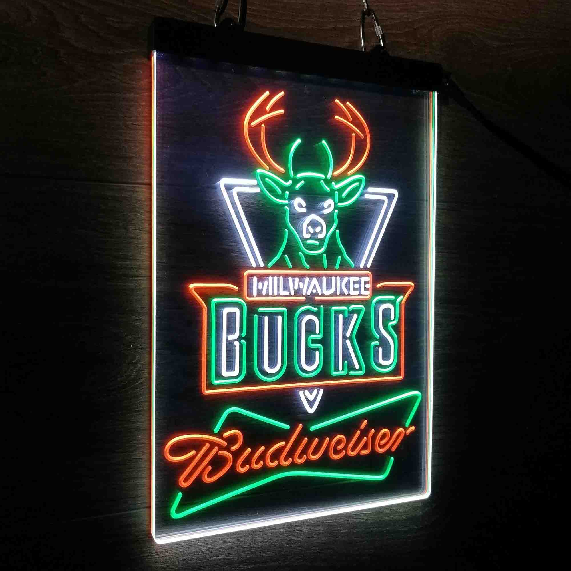 Milwaukee Bucks Nba Budweiser Neon 3-Color LED Sign