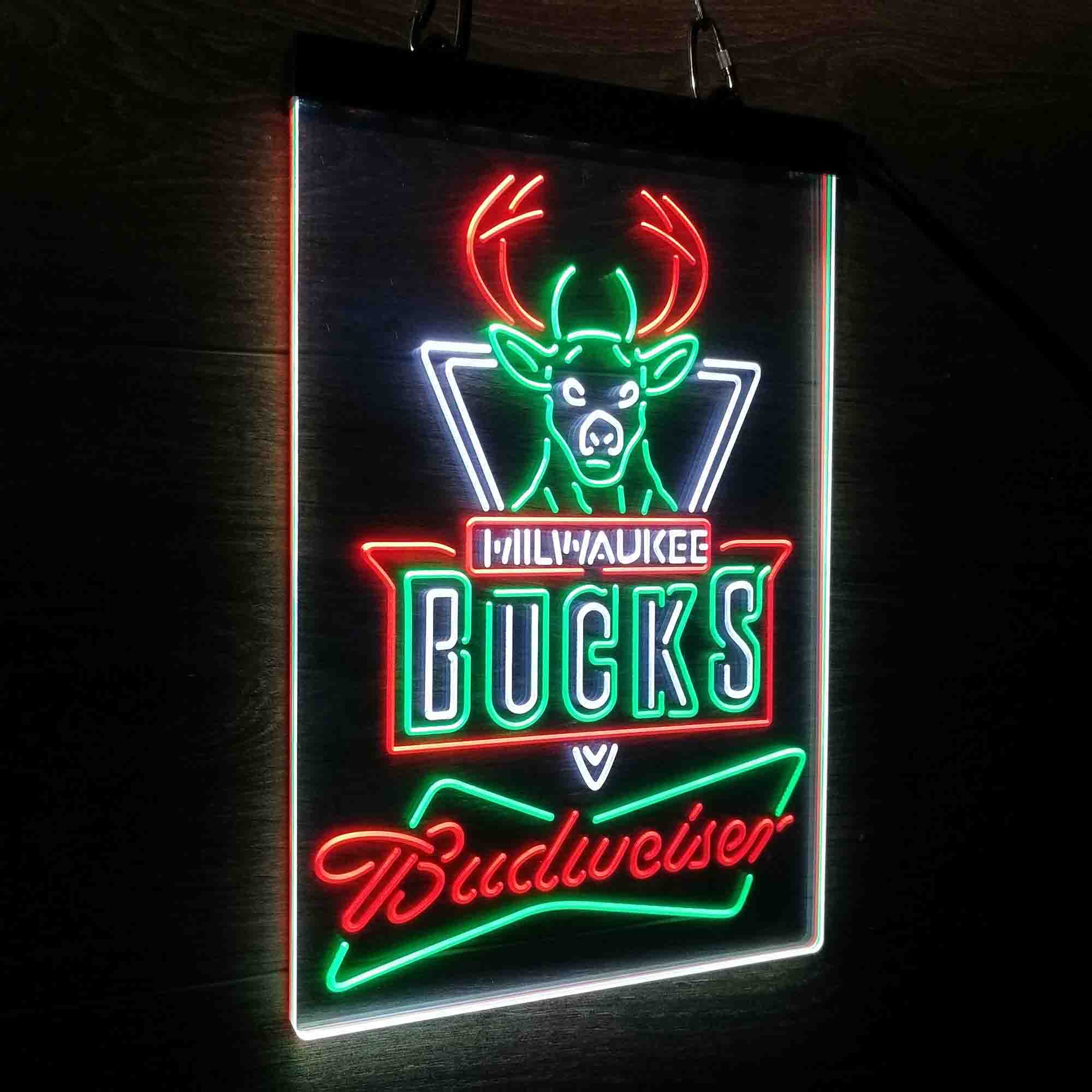 Milwaukee Bucks Nba Budweiser Neon 3-Color LED Sign