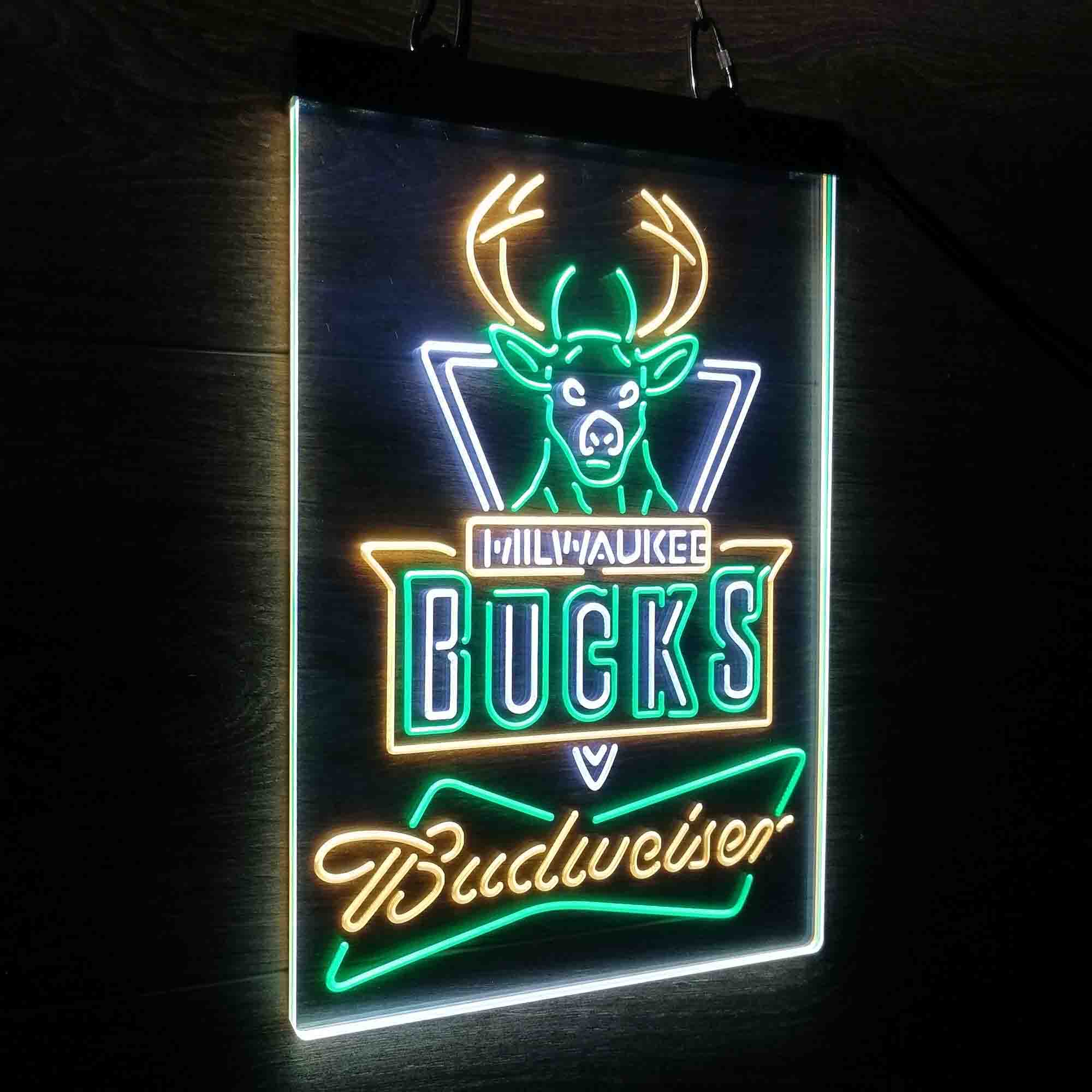 Milwaukee Bucks Nba Budweiser Neon 3-Color LED Sign