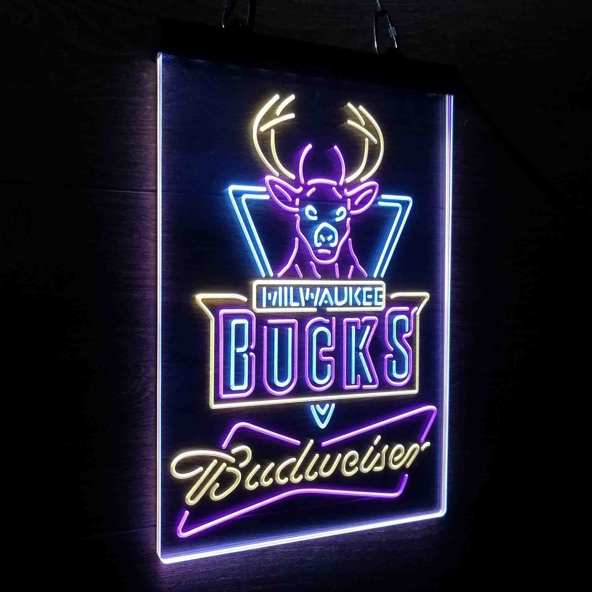 Milwaukee Bucks Nba Budweiser Neon 3-Color LED Sign