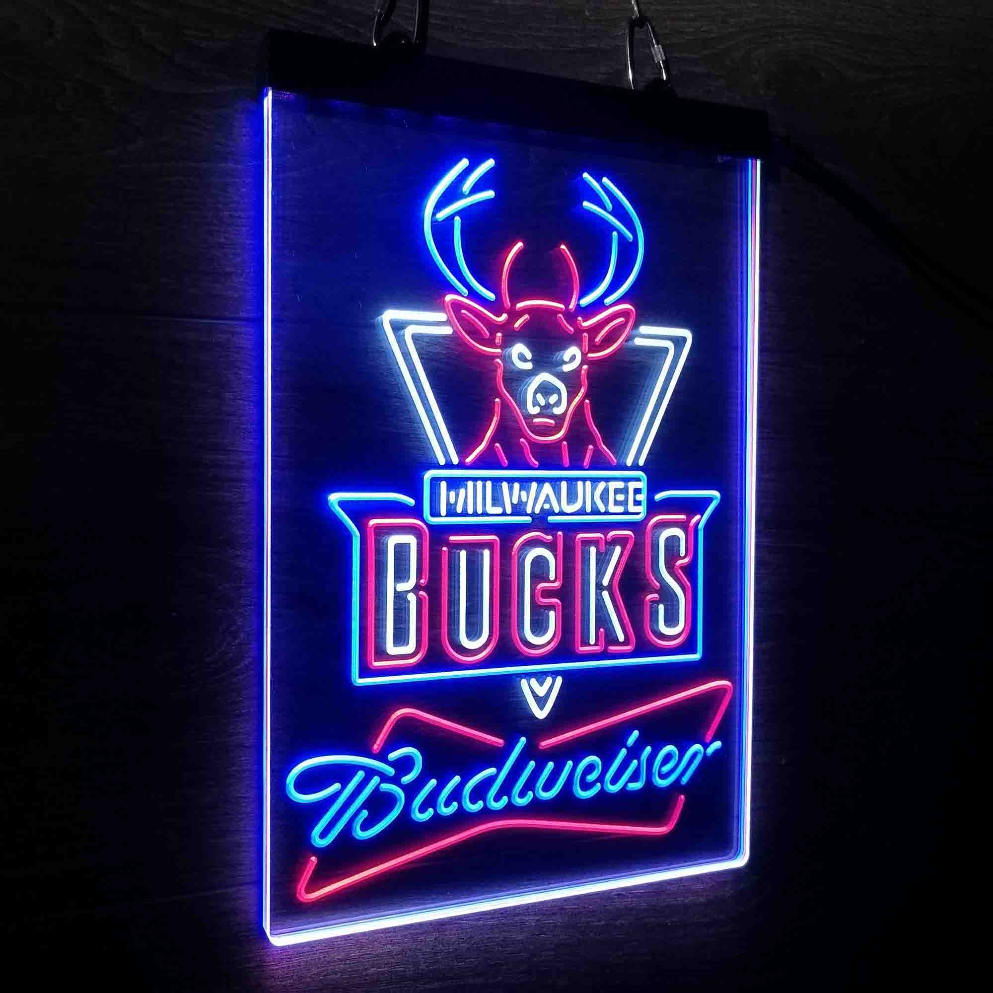 Milwaukee Bucks Nba Budweiser Neon 3-Color LED Sign