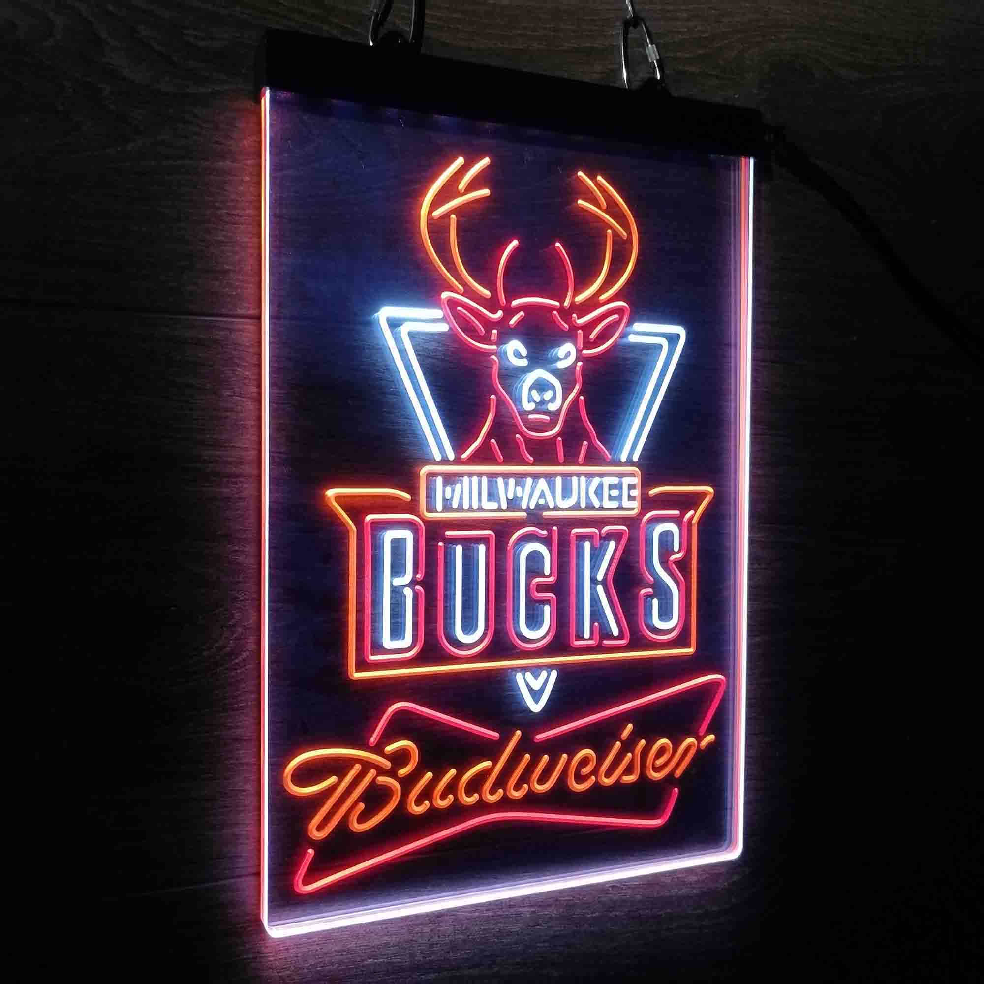 Milwaukee Bucks Nba Budweiser Neon 3-Color LED Sign