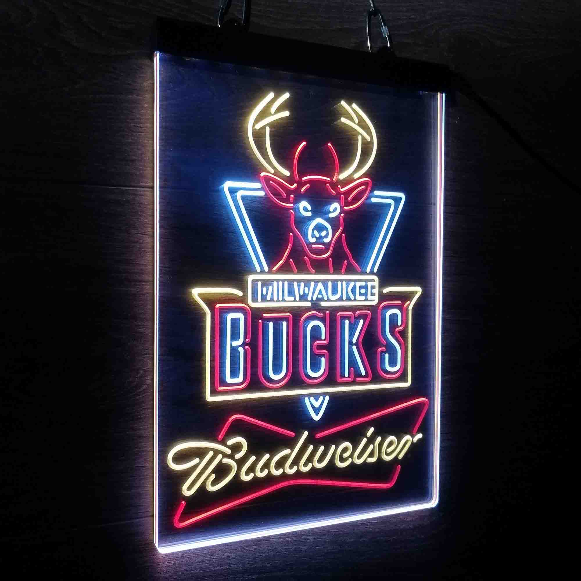 Milwaukee Bucks Nba Budweiser Neon 3-Color LED Sign