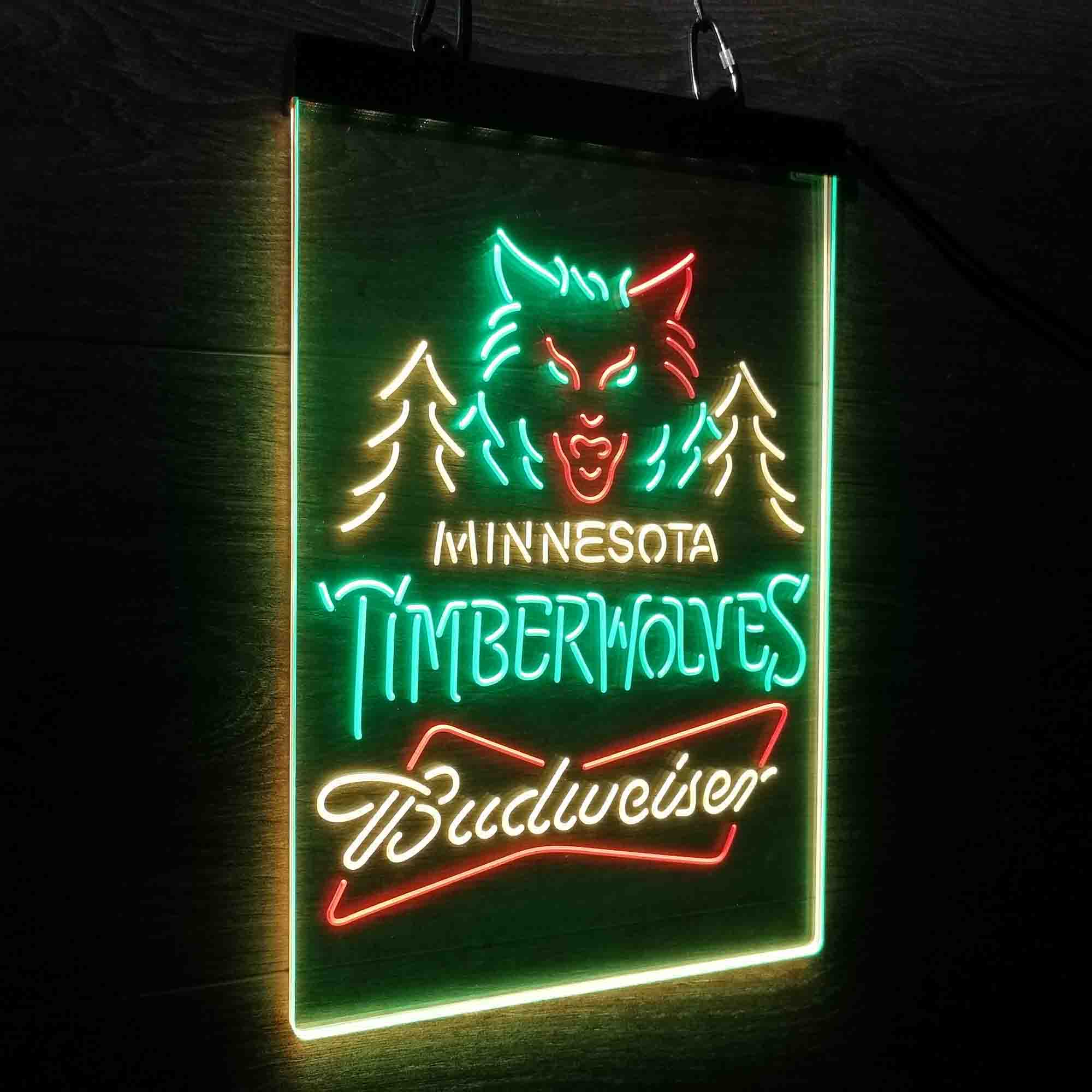 Minnesota Timberwolves Nba Budweiser Neon 3-Color LED Sign