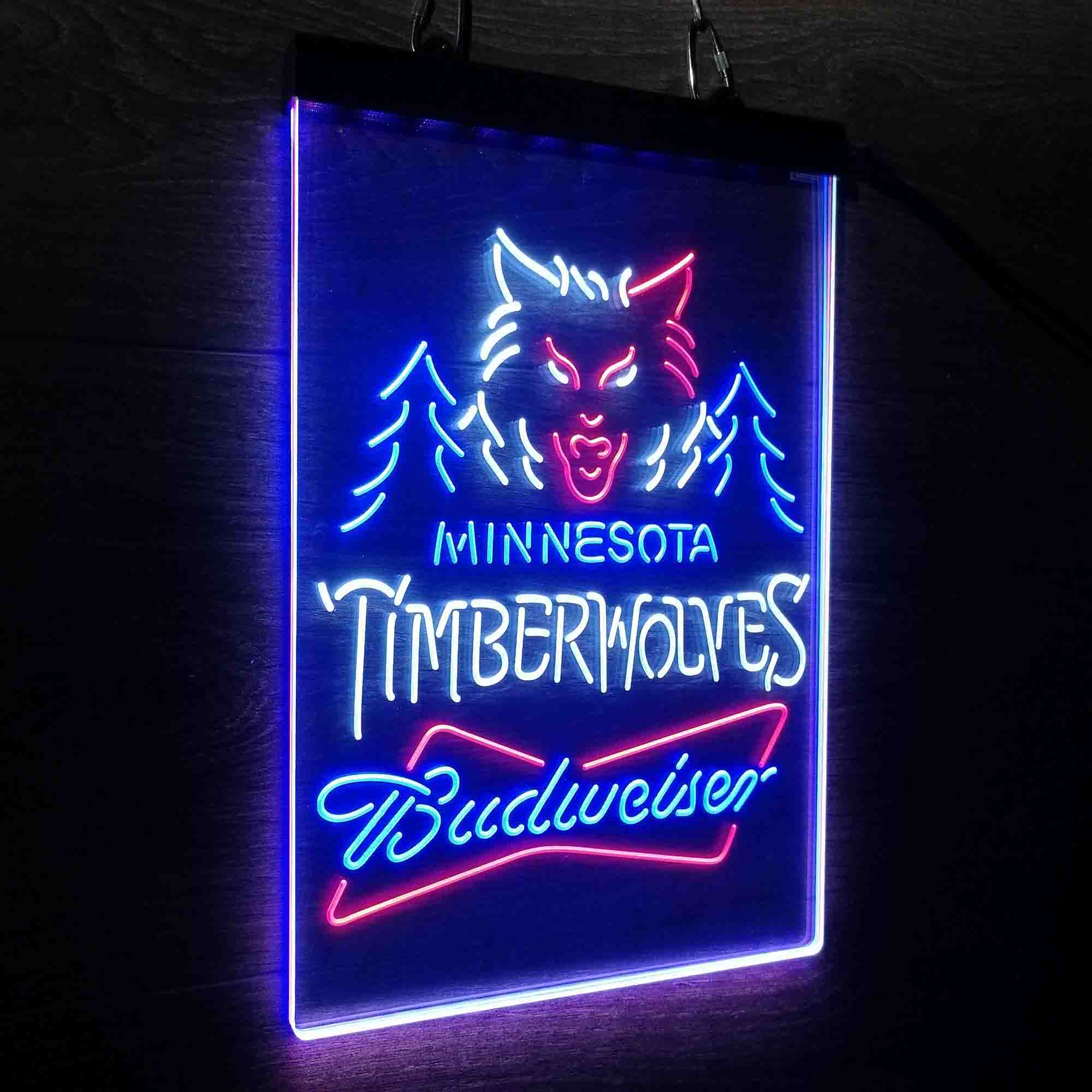 Minnesota Timberwolves Nba Budweiser Neon 3-Color LED Sign