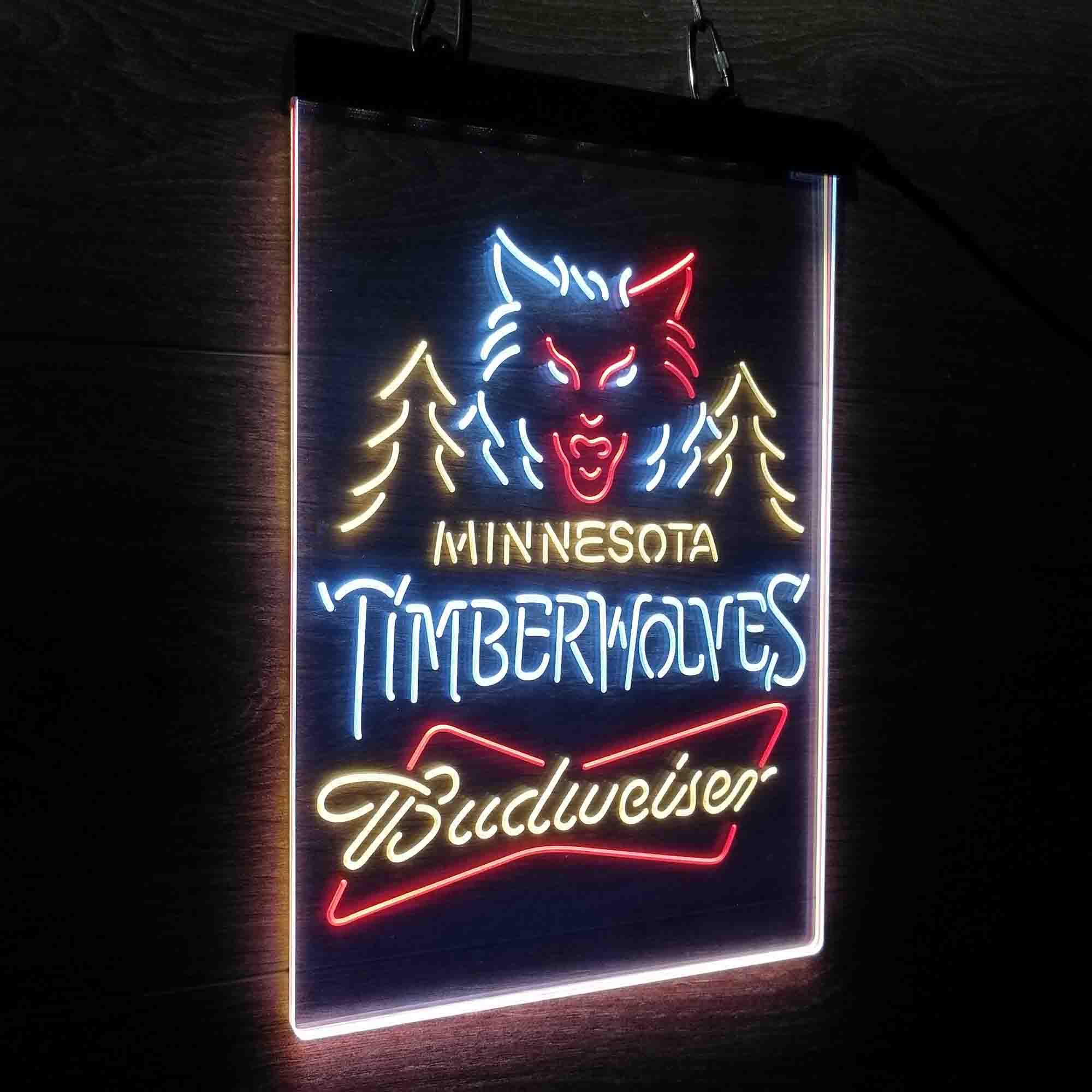 Minnesota Timberwolves Nba Budweiser Neon 3-Color LED Sign