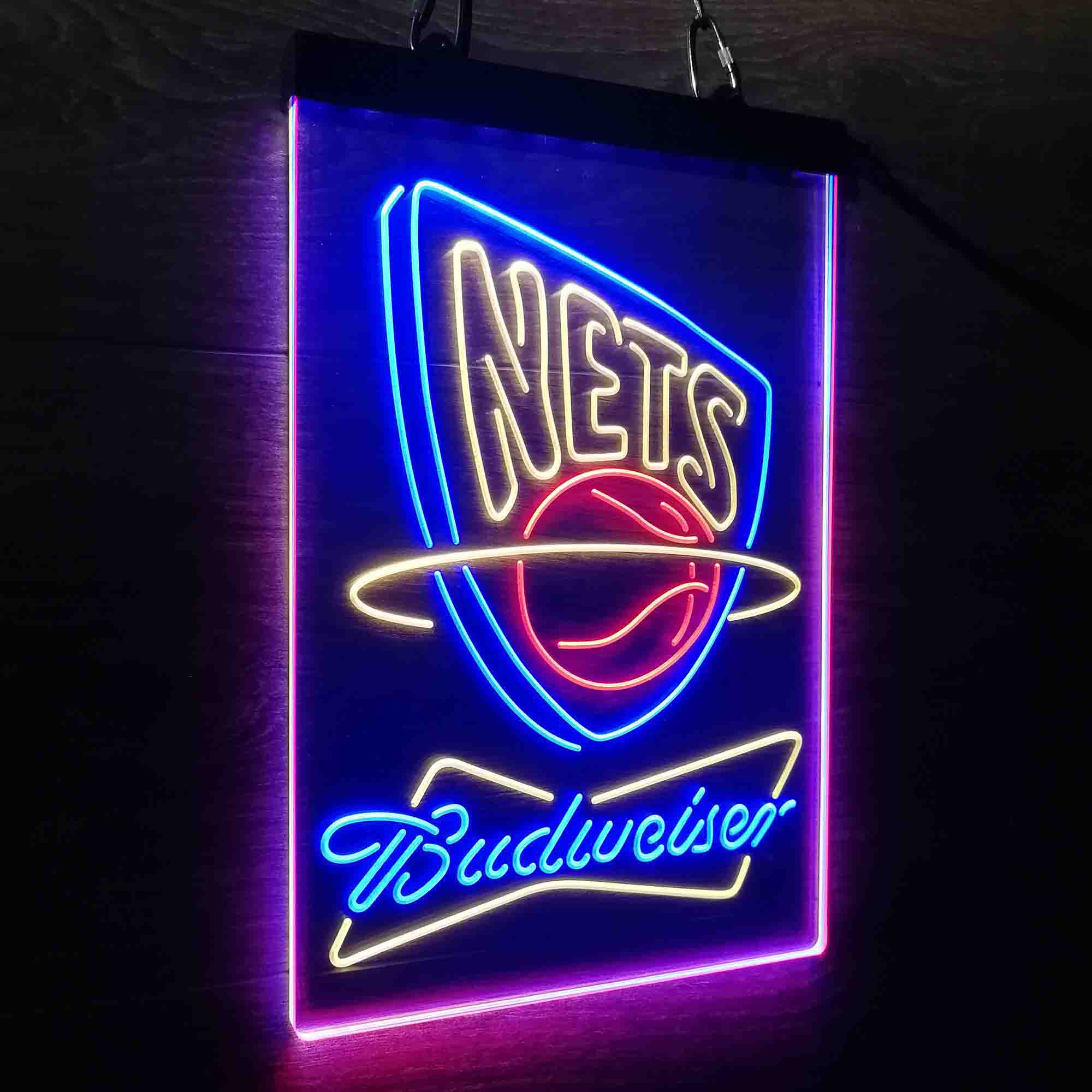 New Jersey Nets Nba Budweiser Neon 3-Color LED Sign