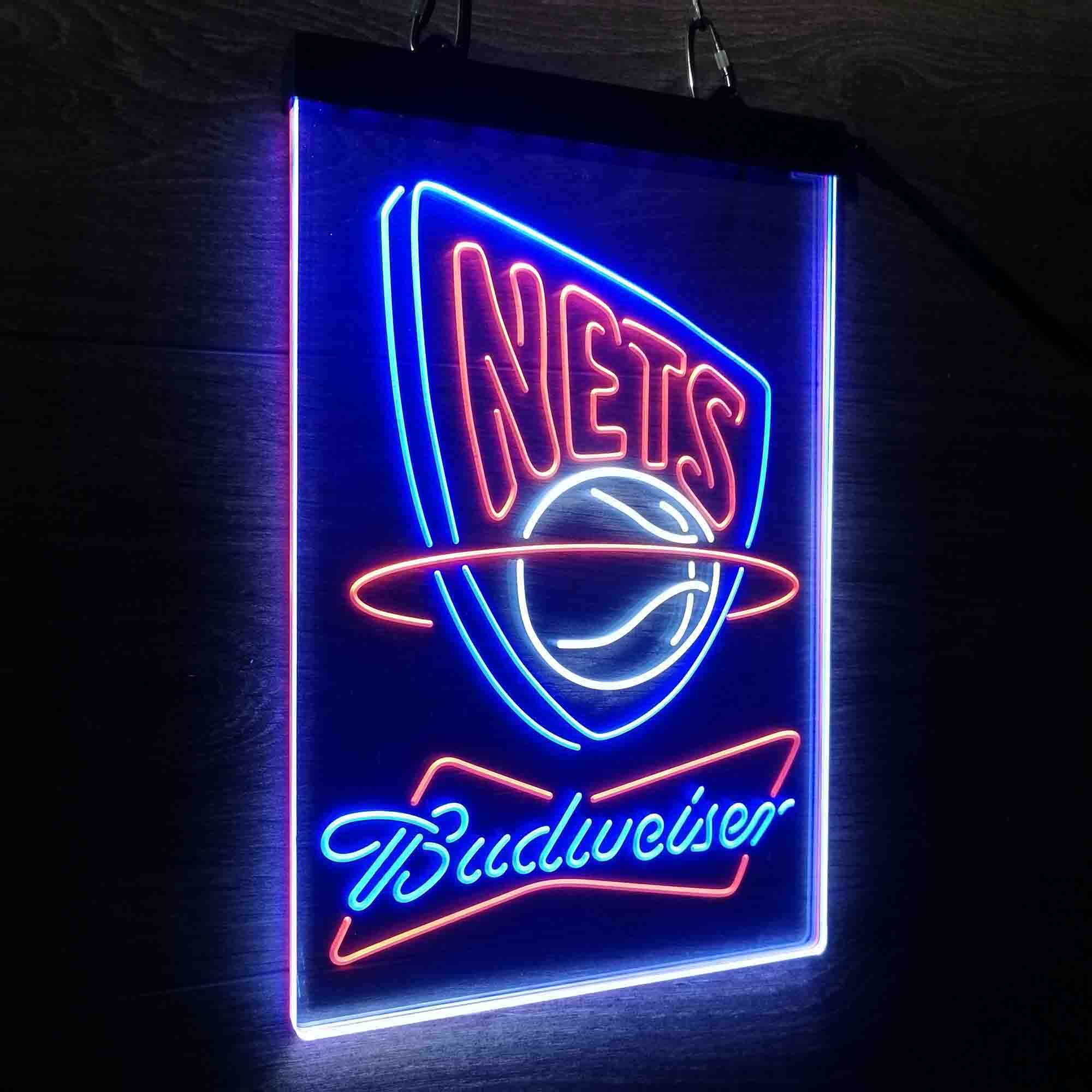 New Jersey Nets Nba Budweiser Neon 3-Color LED Sign