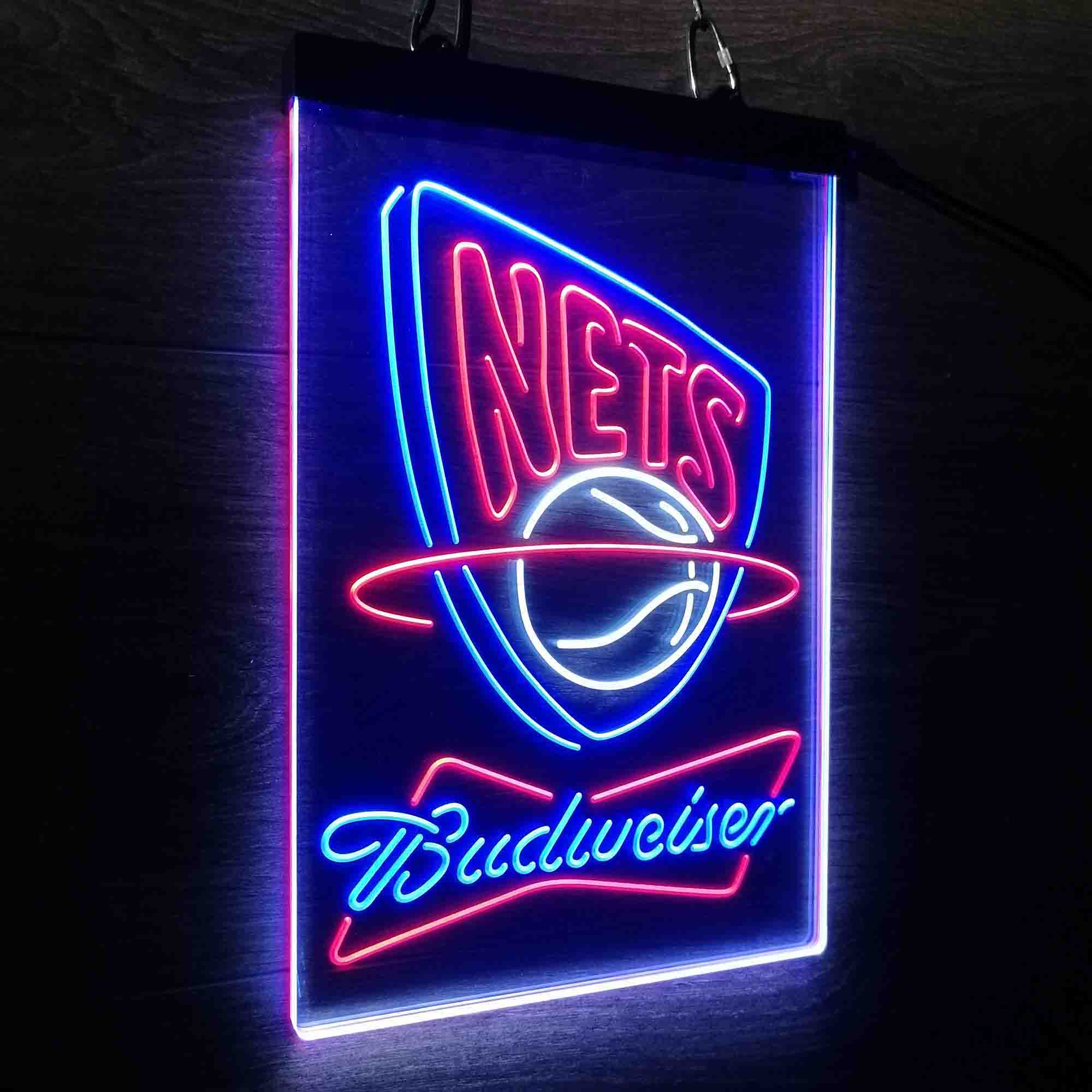 New Jersey Nets Nba Budweiser Neon 3-Color LED Sign