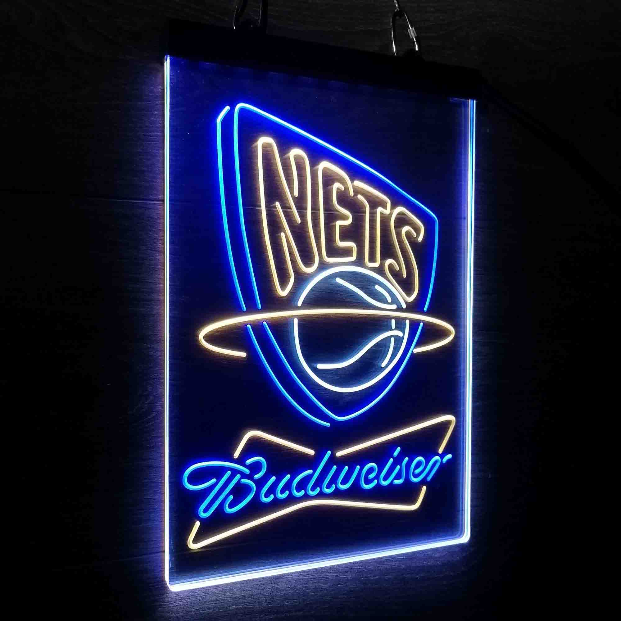 New Jersey Nets Nba Budweiser Neon 3-Color LED Sign