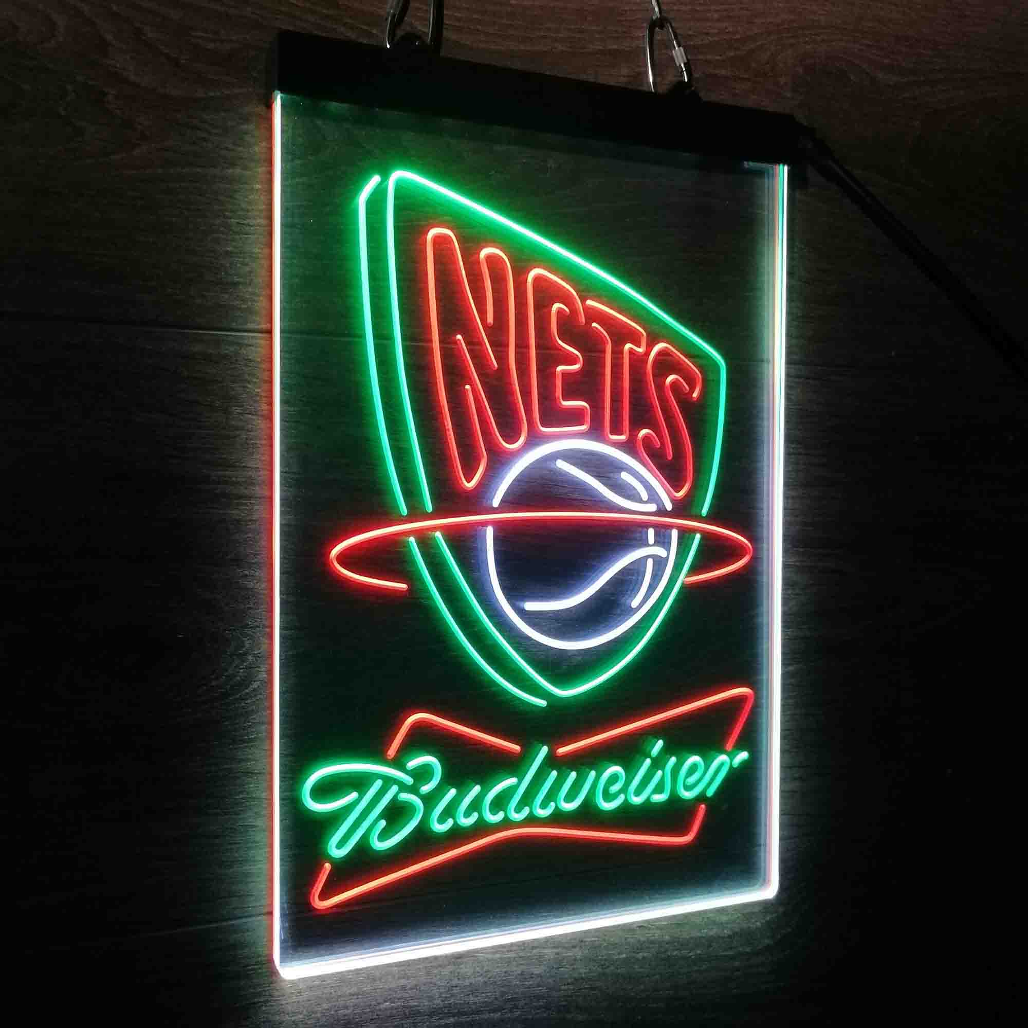 New Jersey Nets Nba Budweiser Neon 3-Color LED Sign