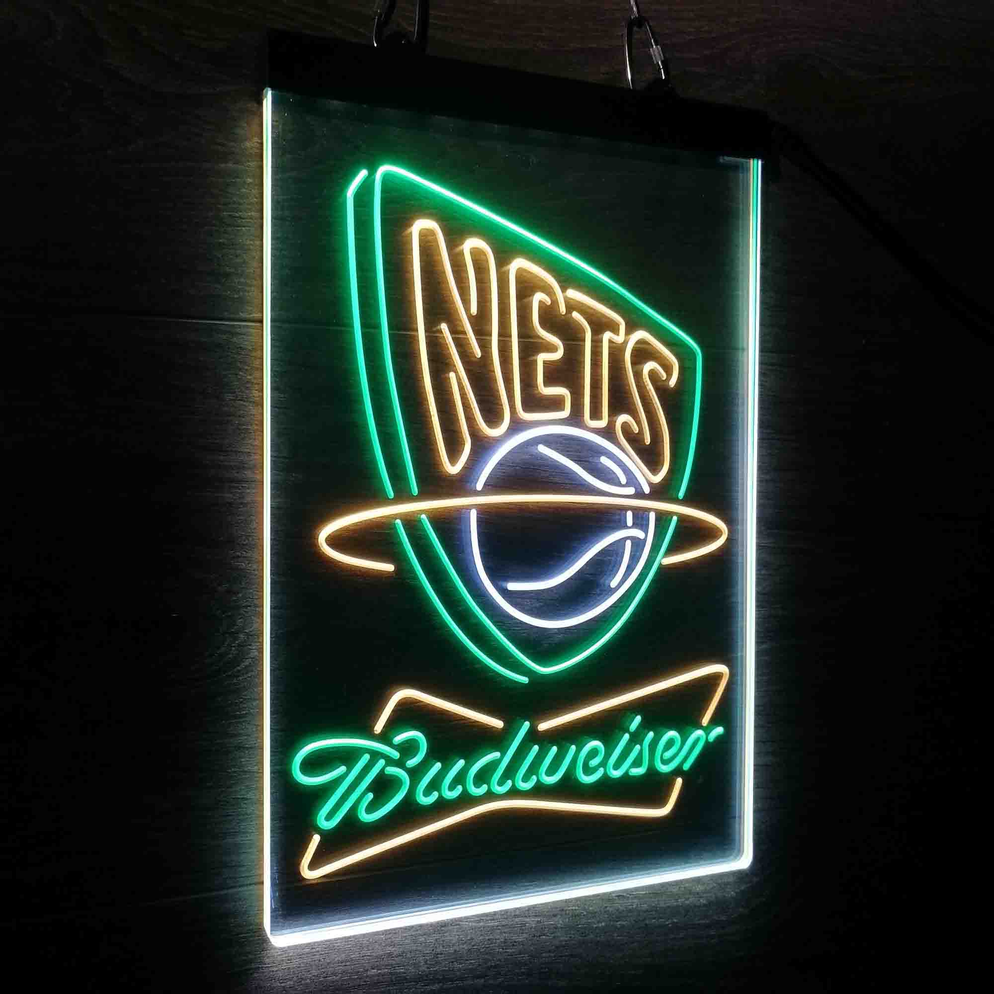 New Jersey Nets Nba Budweiser Neon 3-Color LED Sign