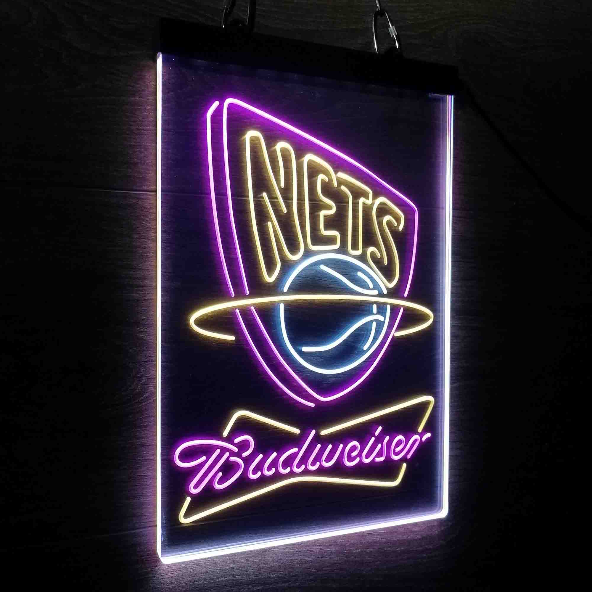 New Jersey Nets Nba Budweiser Neon 3-Color LED Sign