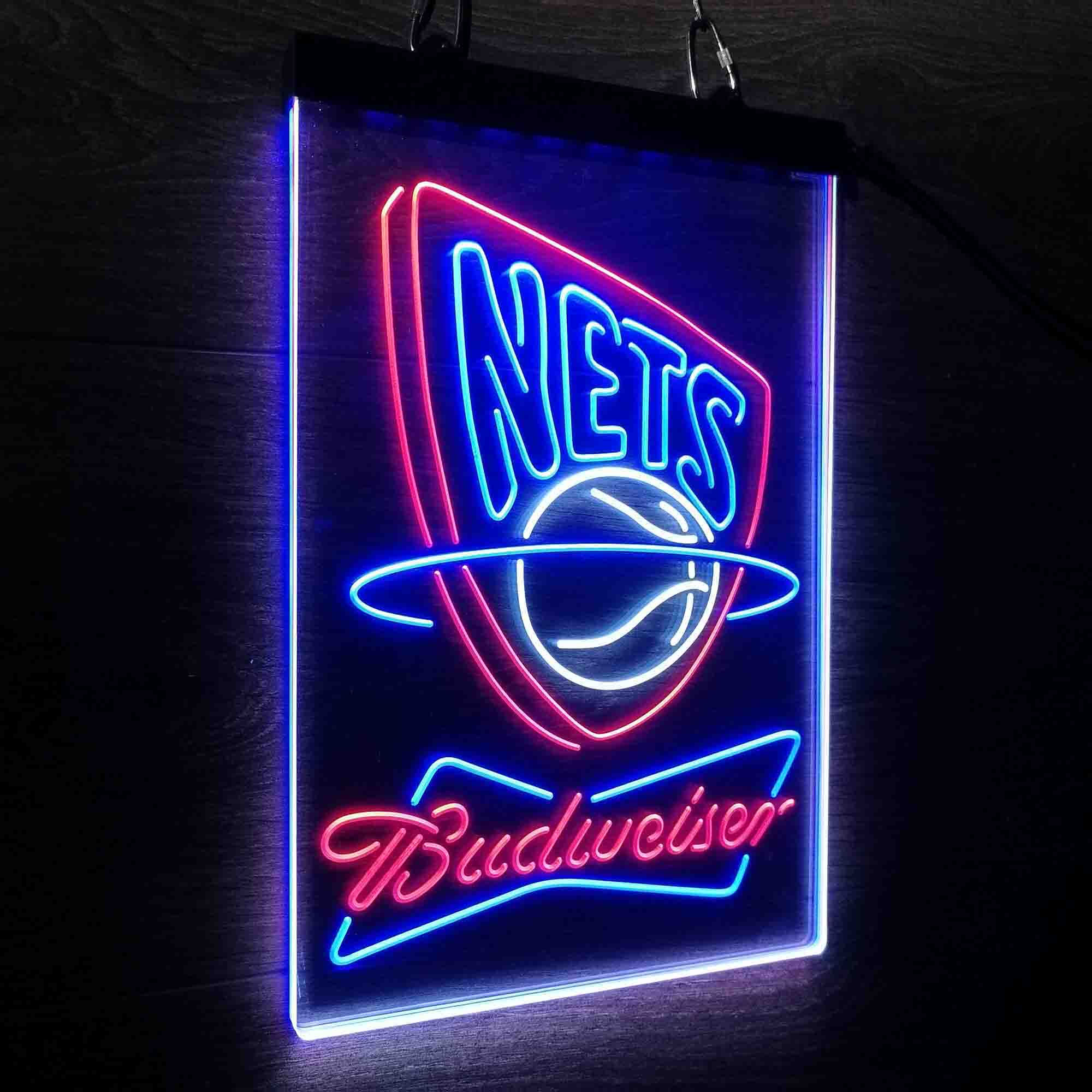 New Jersey Nets Nba Budweiser Neon 3-Color LED Sign