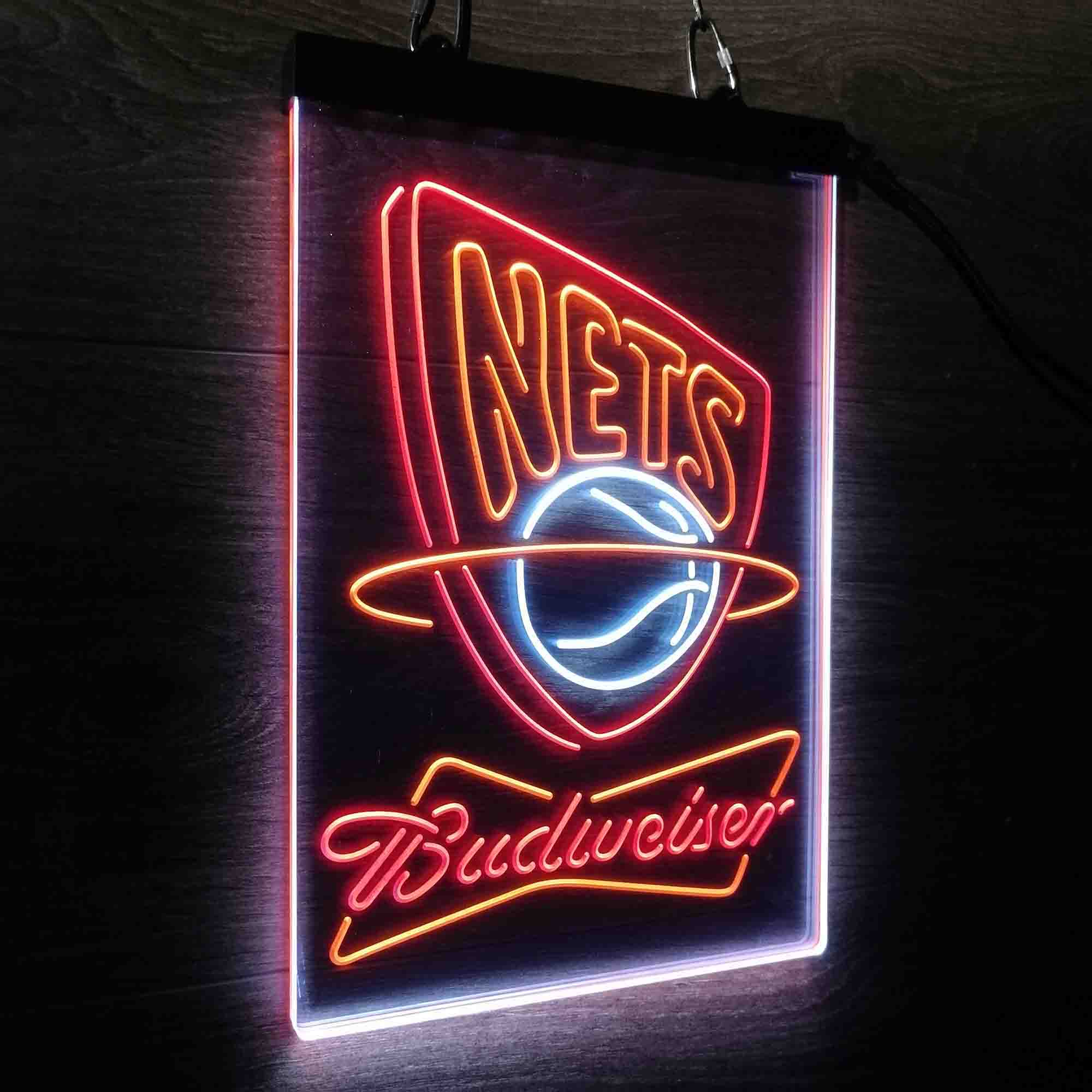 New Jersey Nets Nba Budweiser Neon 3-Color LED Sign