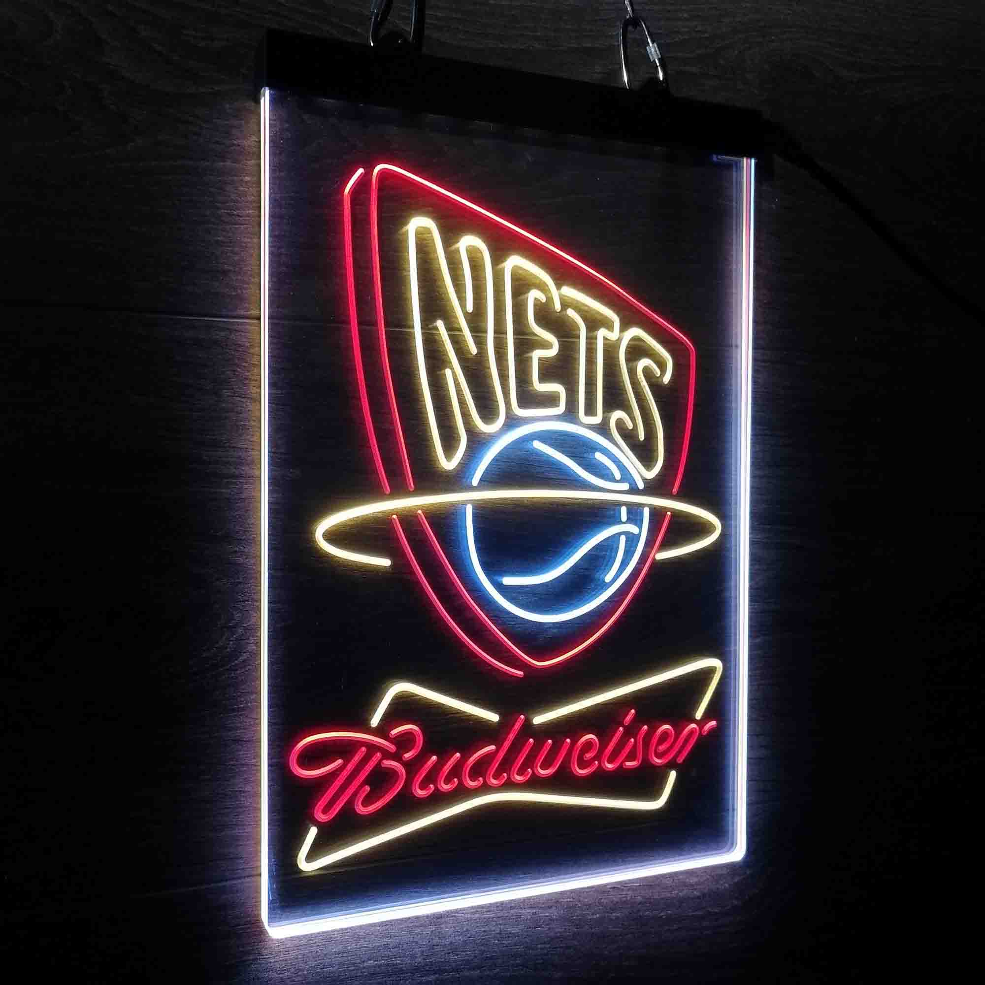 New Jersey Nets Nba Budweiser Neon 3-Color LED Sign