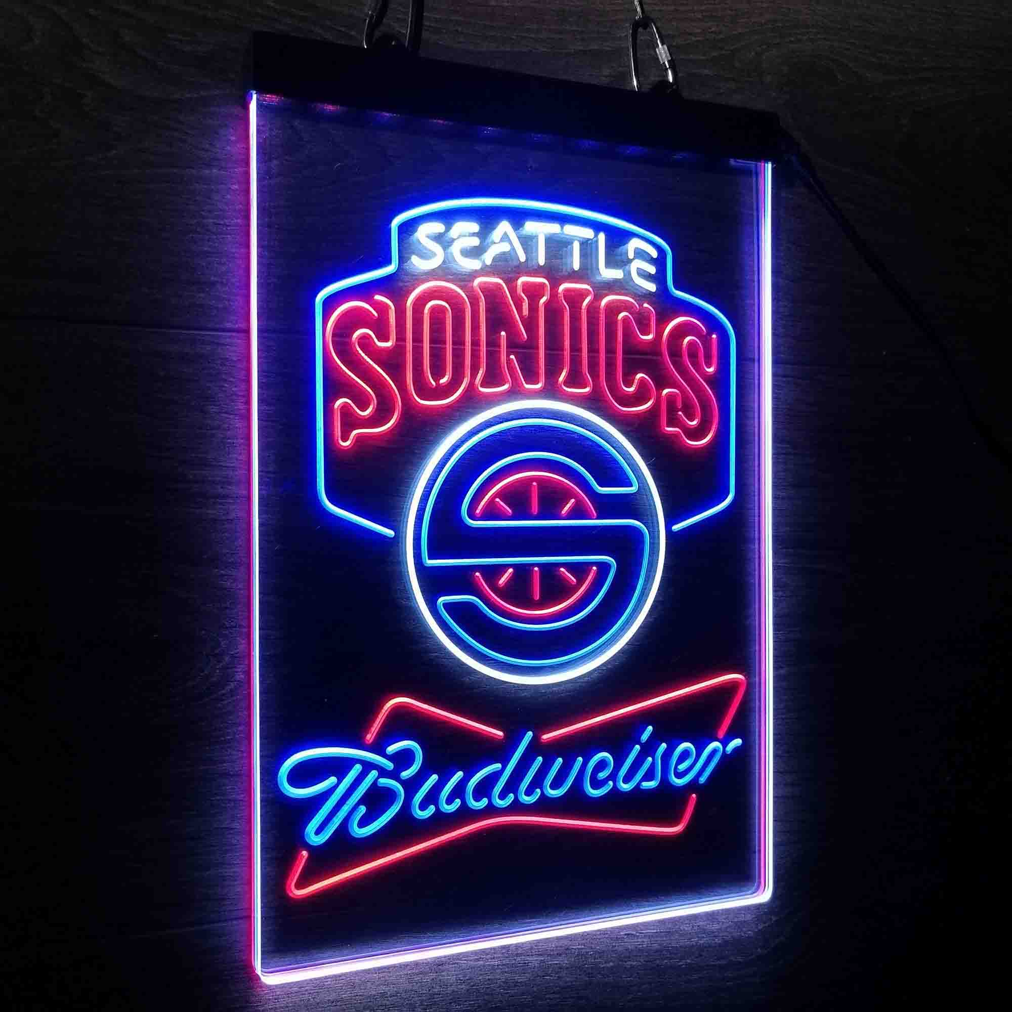 Seattle Supersonics Nba Budweiser Neon 3-Color LED Sign