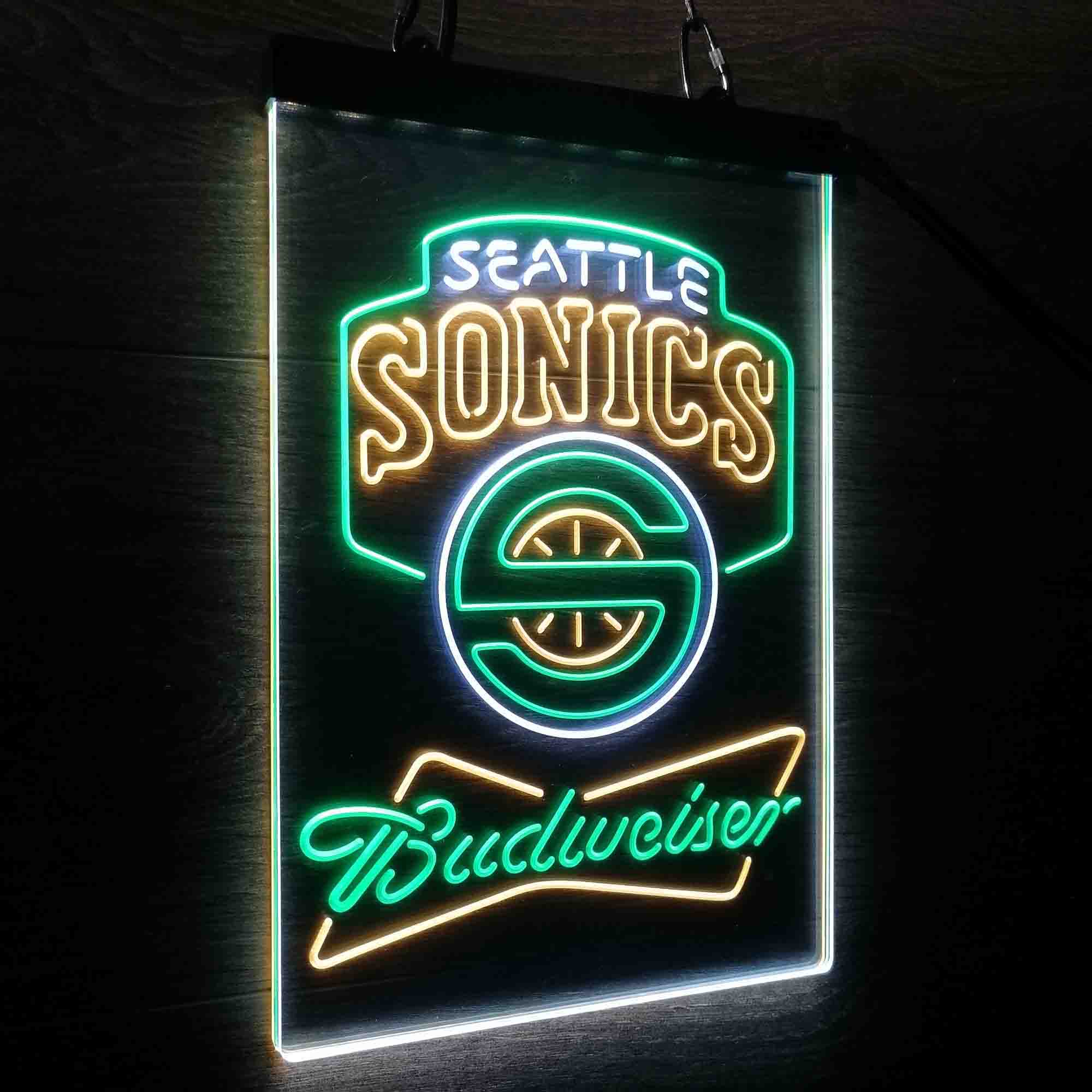 Seattle Supersonics Nba Budweiser Neon 3-Color LED Sign