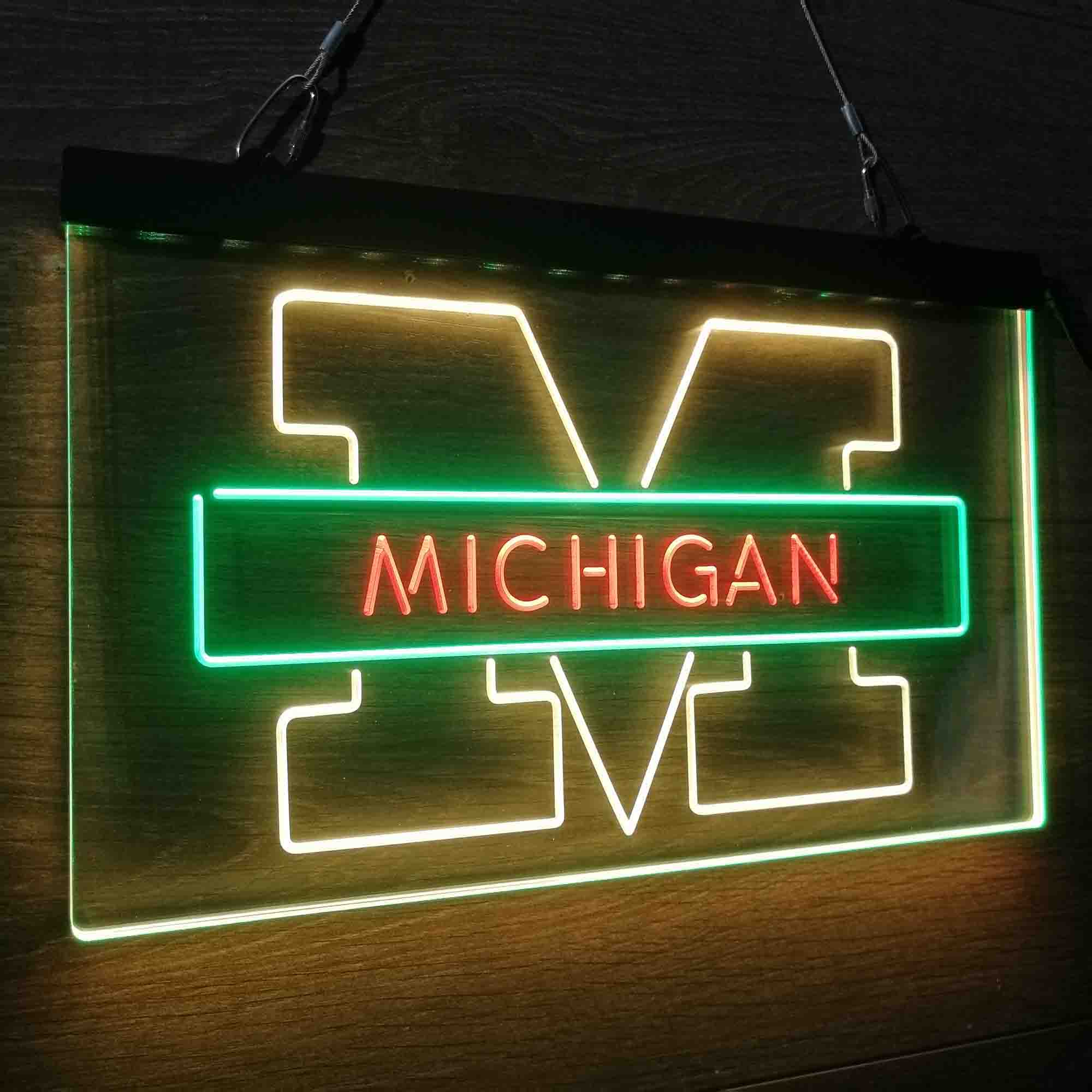 University Football Sport Team Michigan Wolverines Neon 3-Color LED Sign