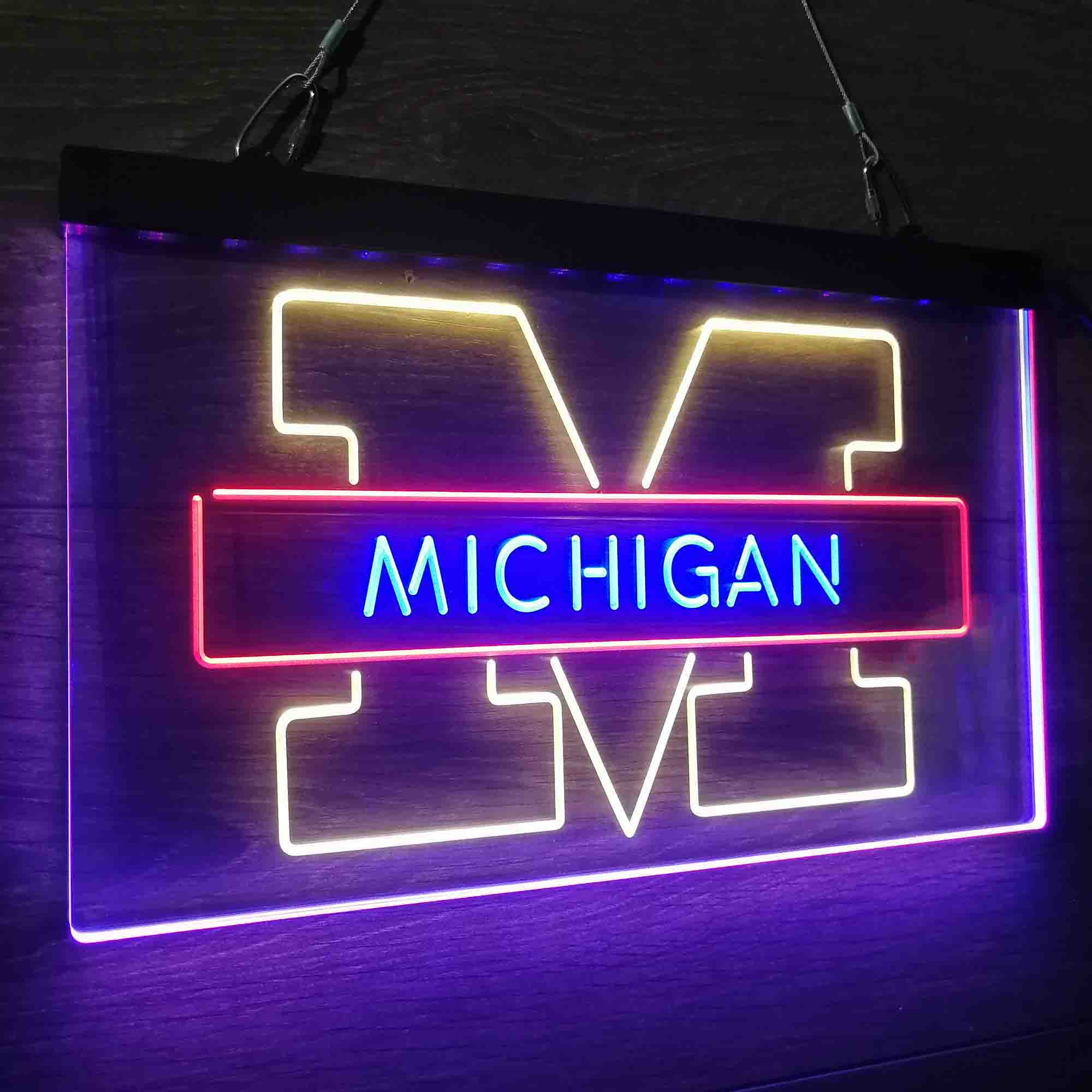 University Football Sport Team Michigan Wolverines Neon 3-Color LED Sign