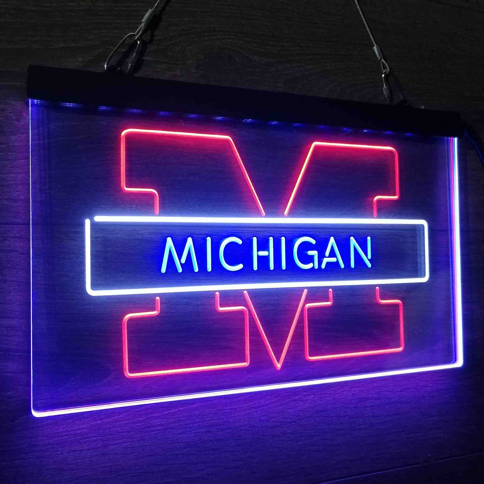 University Football Sport Team Michigan Wolverines Neon 3-Color LED Sign