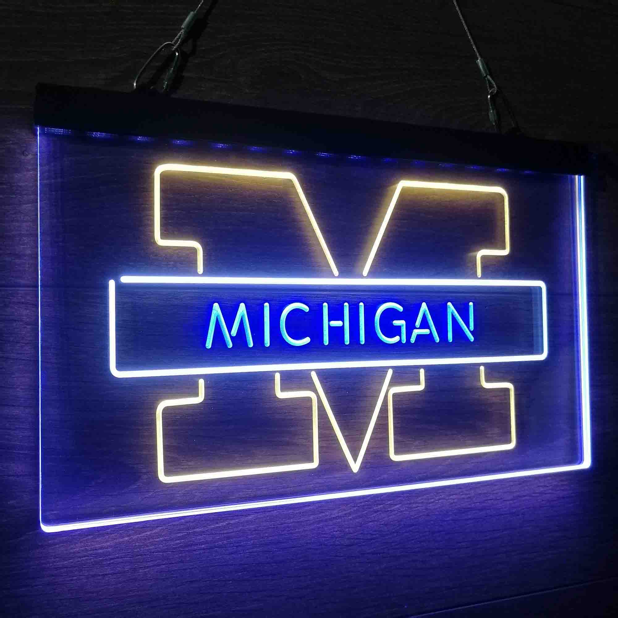 University Football Sport Team Michigan Wolverines Neon 3-Color LED Sign