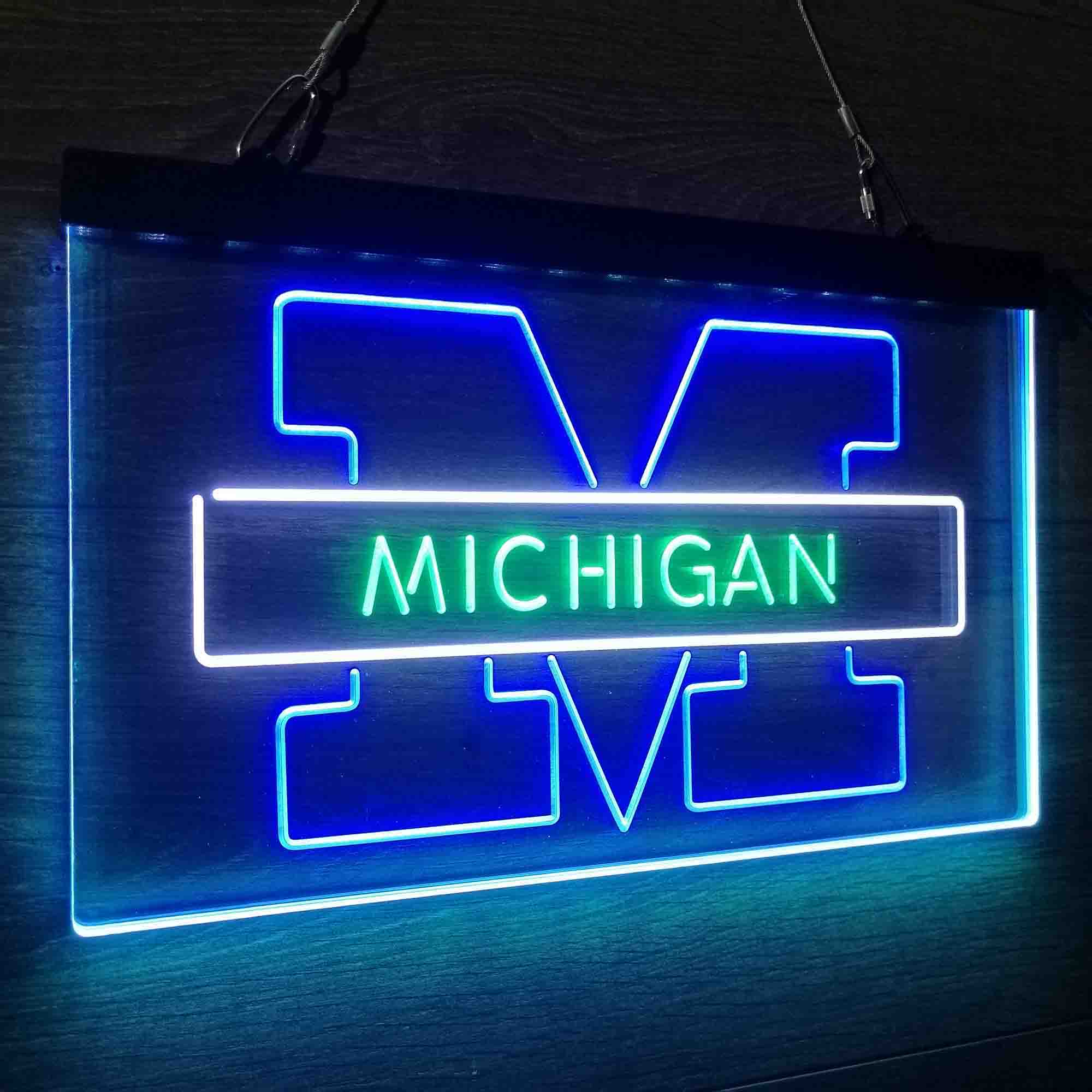 University Football Sport Team Michigan Wolverines Neon 3-Color LED Sign