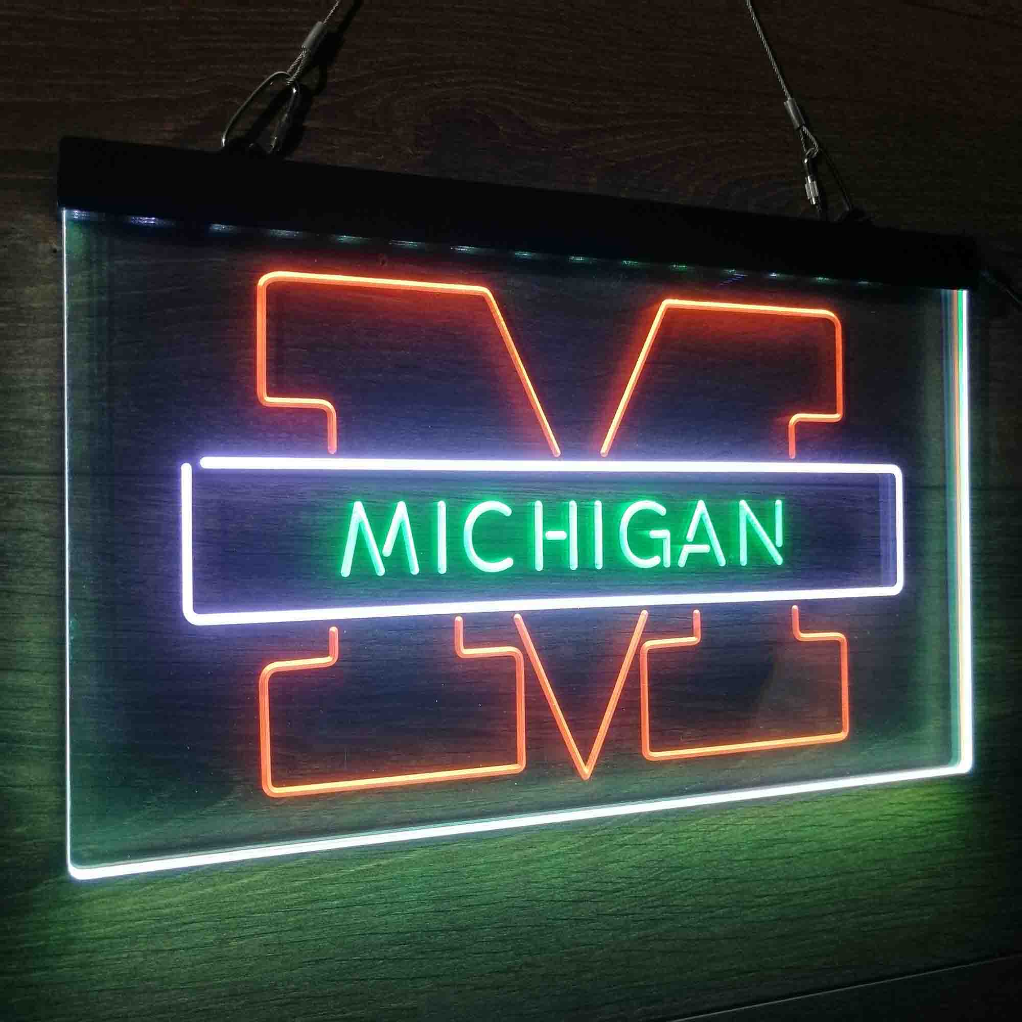 University Football Sport Team Michigan Wolverines Neon 3-Color LED Sign