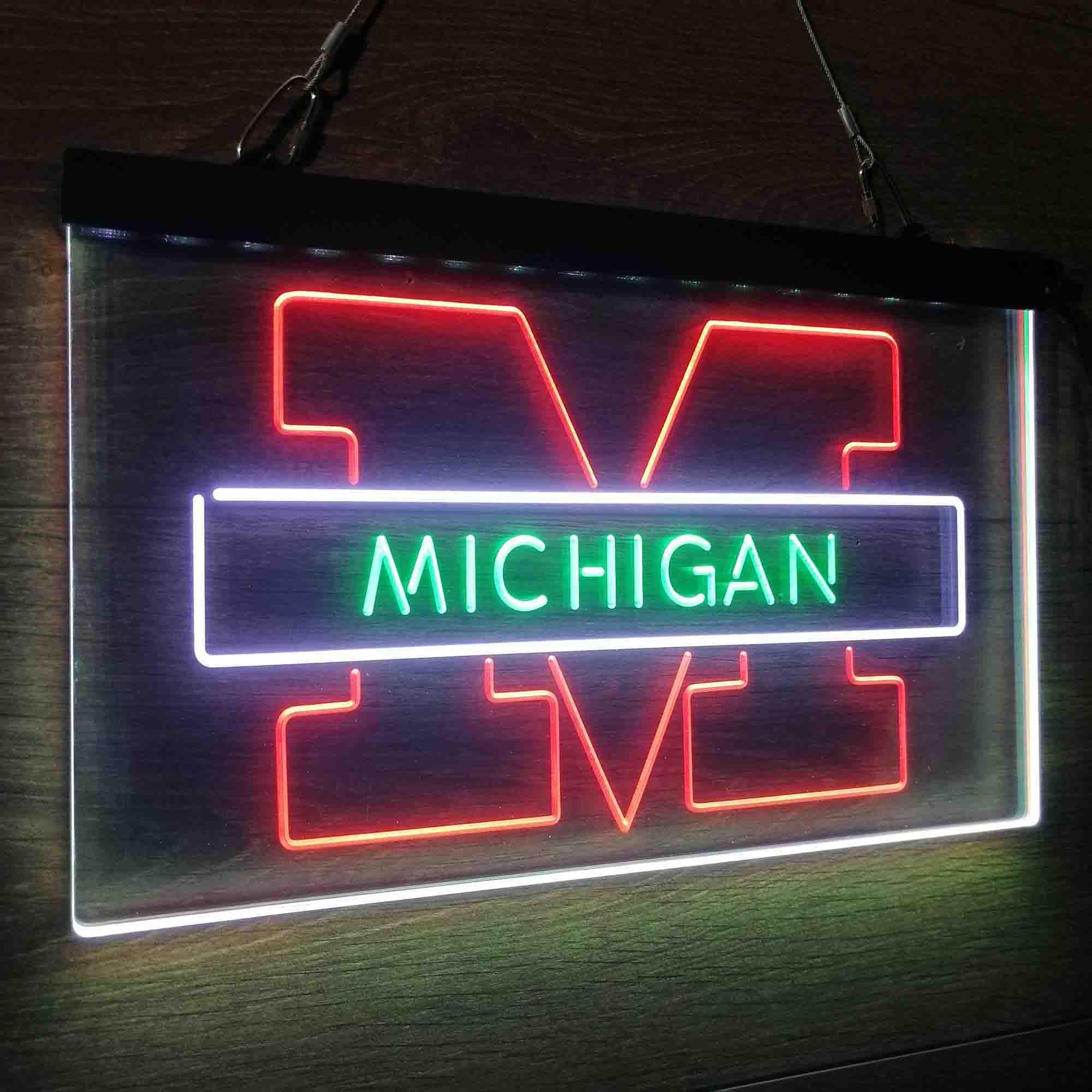 University Football Sport Team Michigan Wolverines Neon 3-Color LED Sign