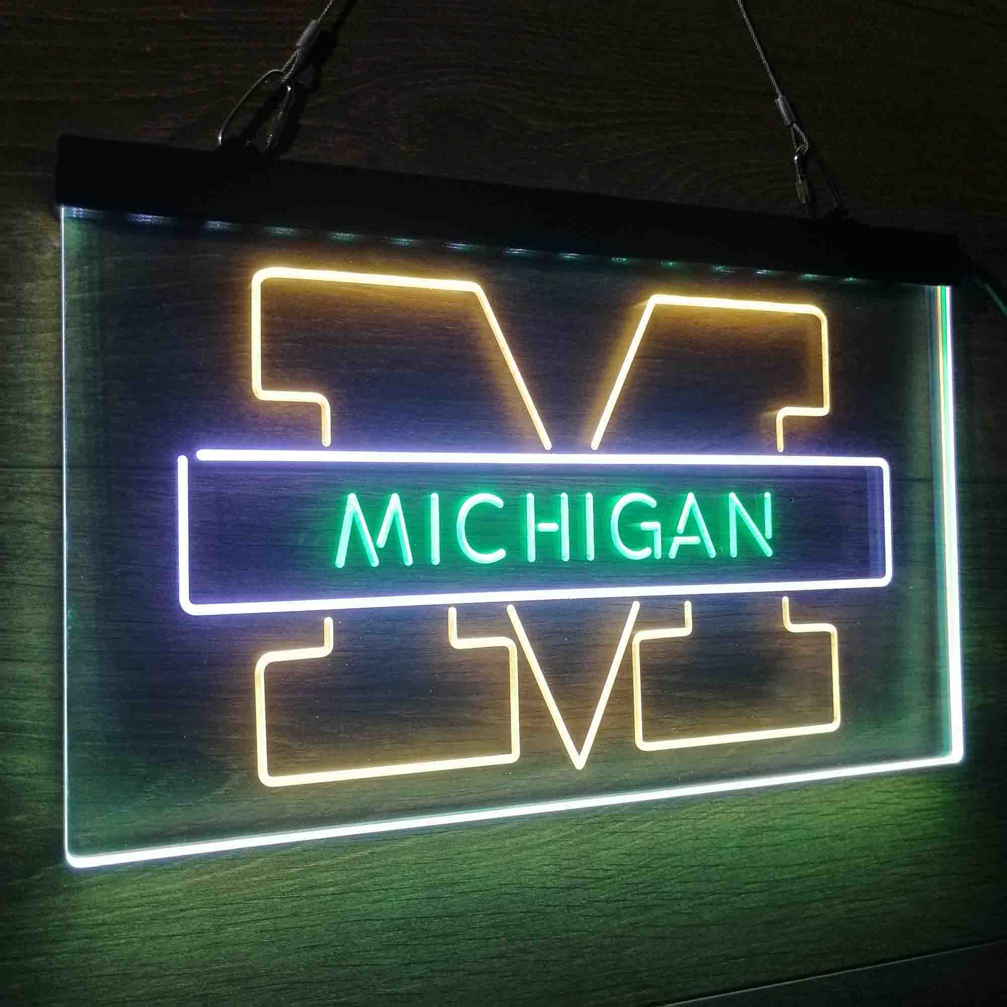 University Football Sport Team Michigan Wolverines Neon 3-Color LED Sign