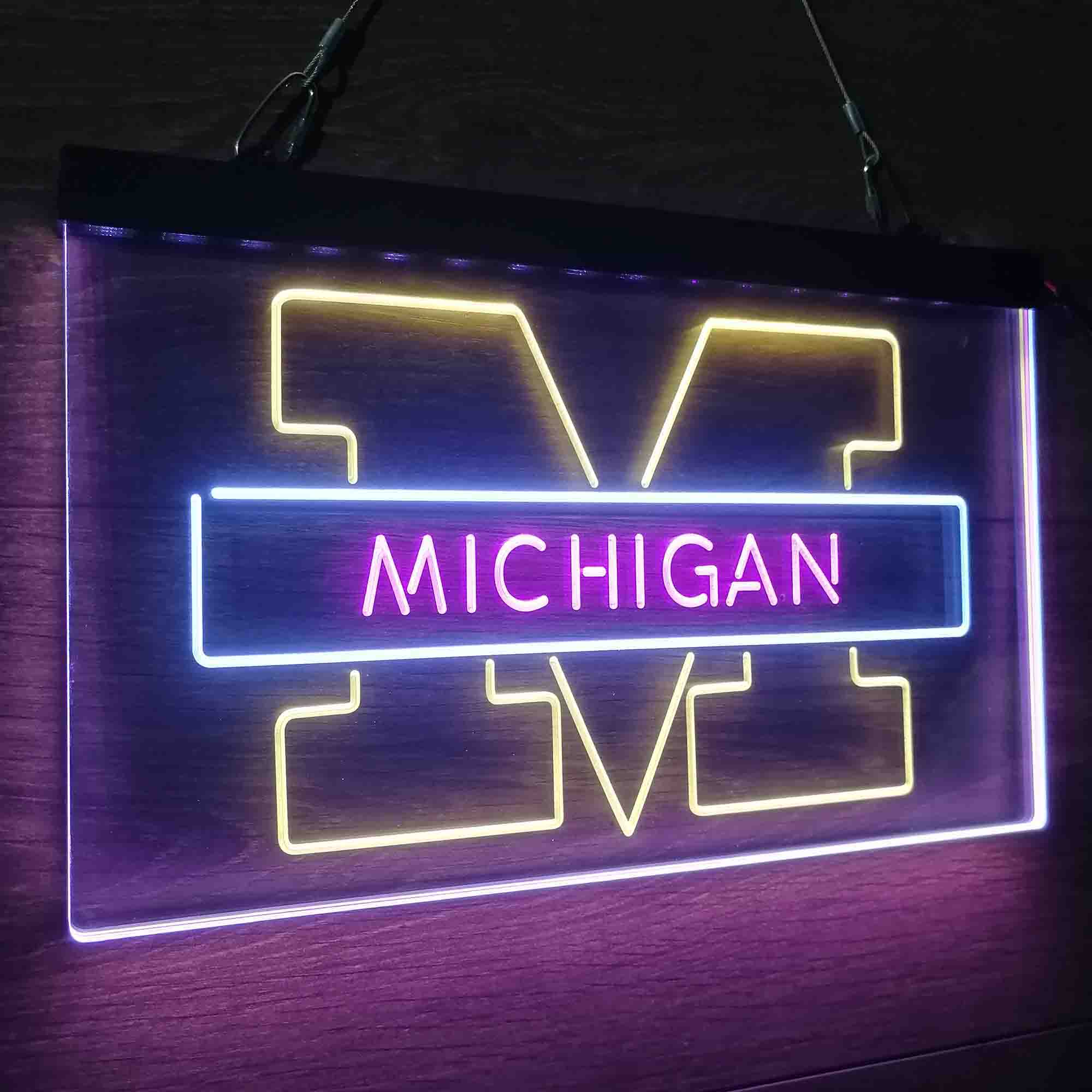 University Football Sport Team Michigan Wolverines Neon 3-Color LED Sign