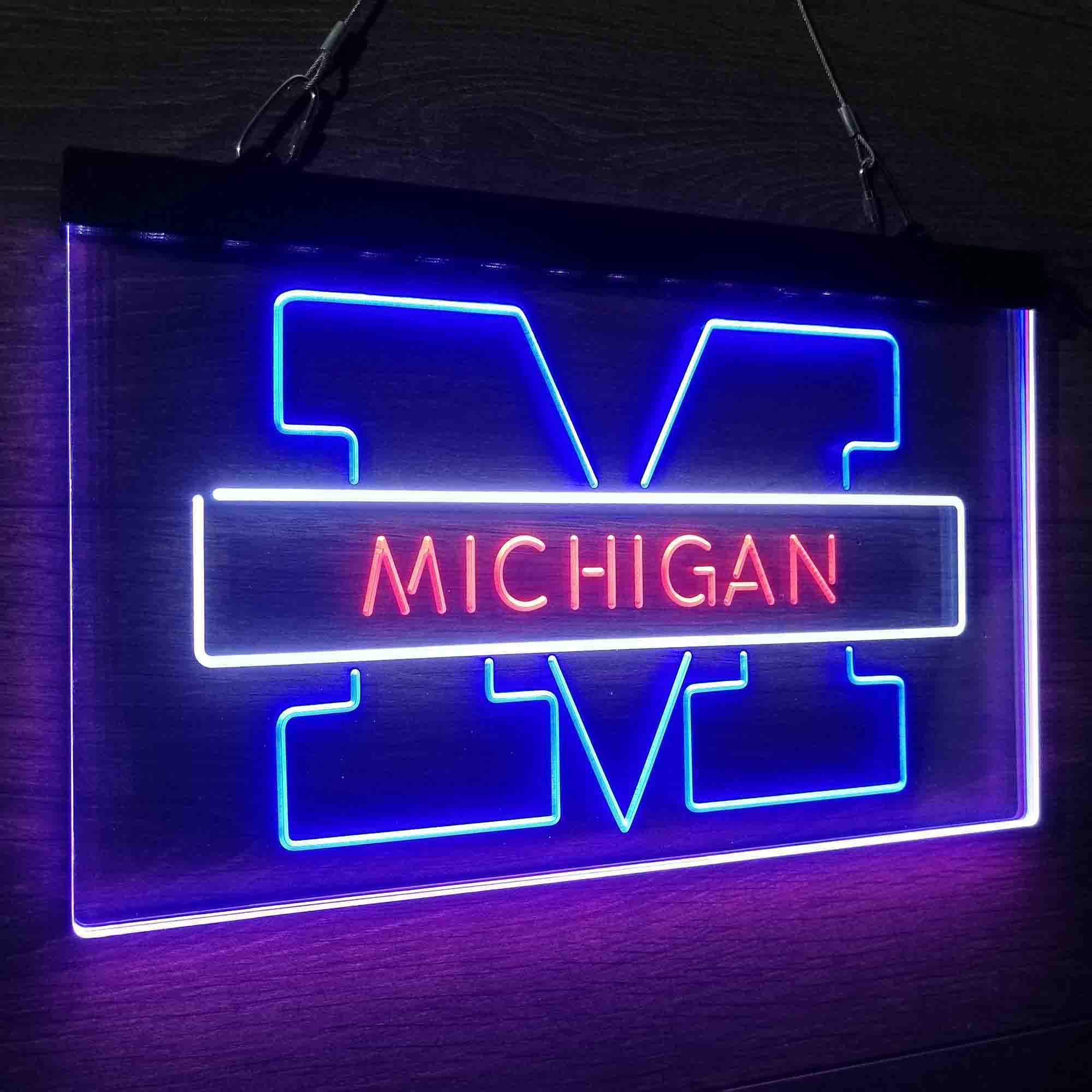 University Football Sport Team Michigan Wolverines Neon 3-Color LED Sign