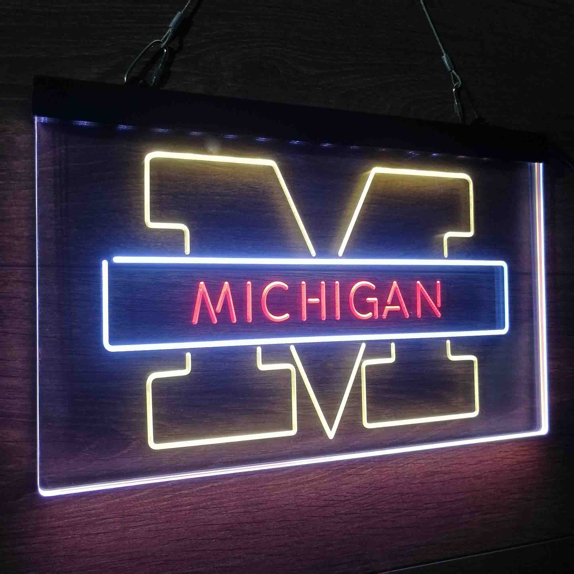 University Football Sport Team Michigan Wolverines Neon 3-Color LED Sign