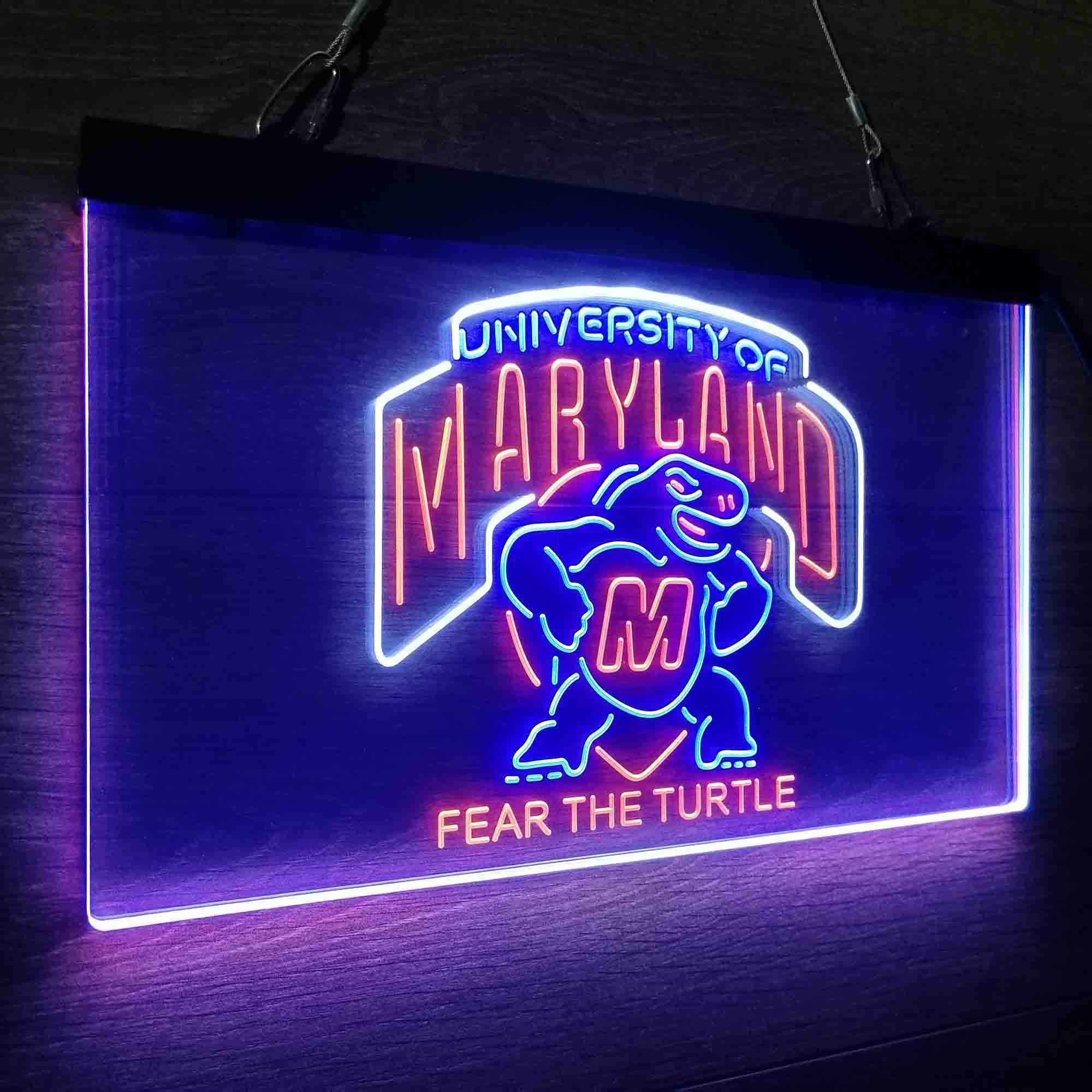 University Football Sport Team Maryland Turtle University NCAA College Football Fear The Turtle Neon 3-Color LED Sign