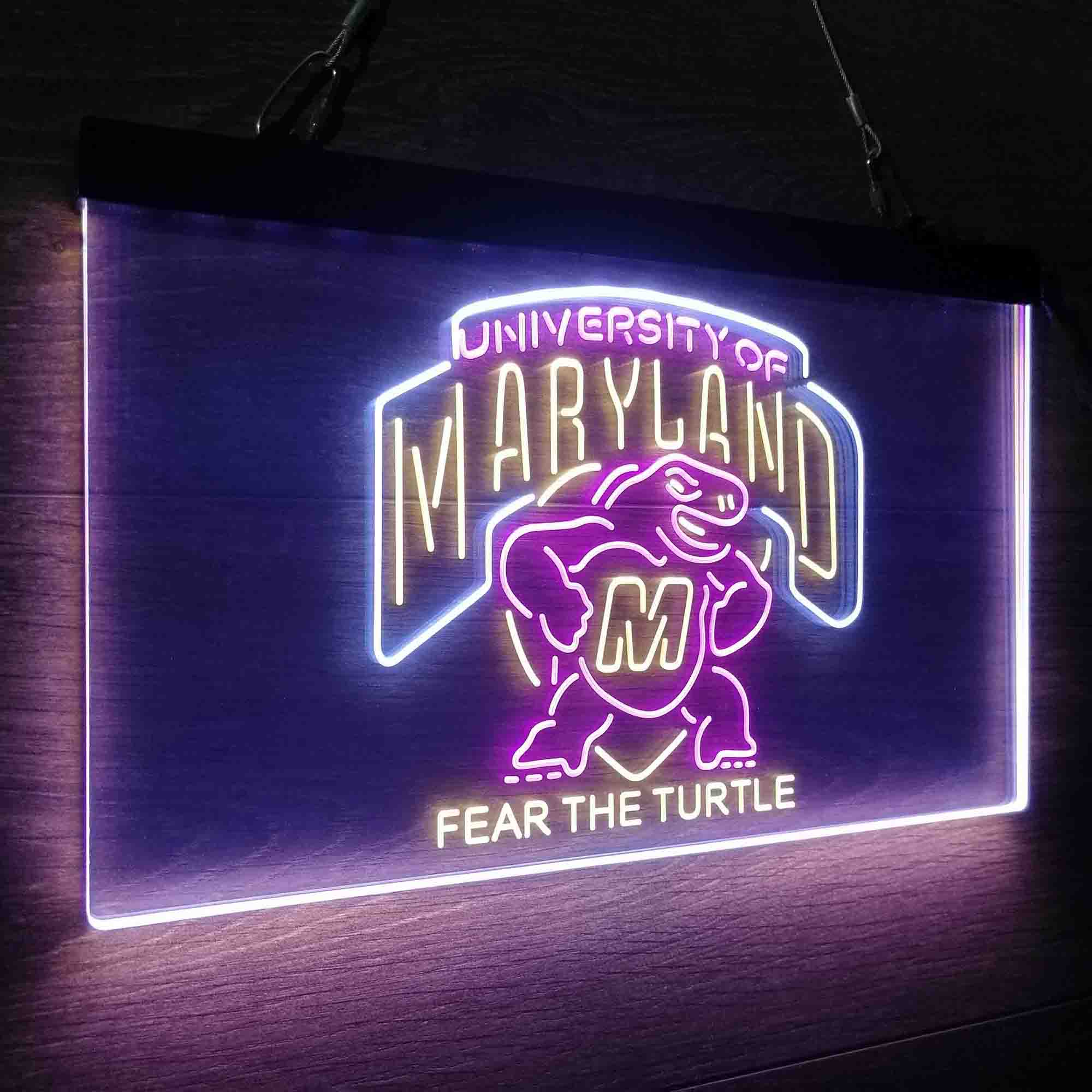 University Football Sport Team Maryland Turtle University NCAA College Football Fear The Turtle Neon 3-Color LED Sign