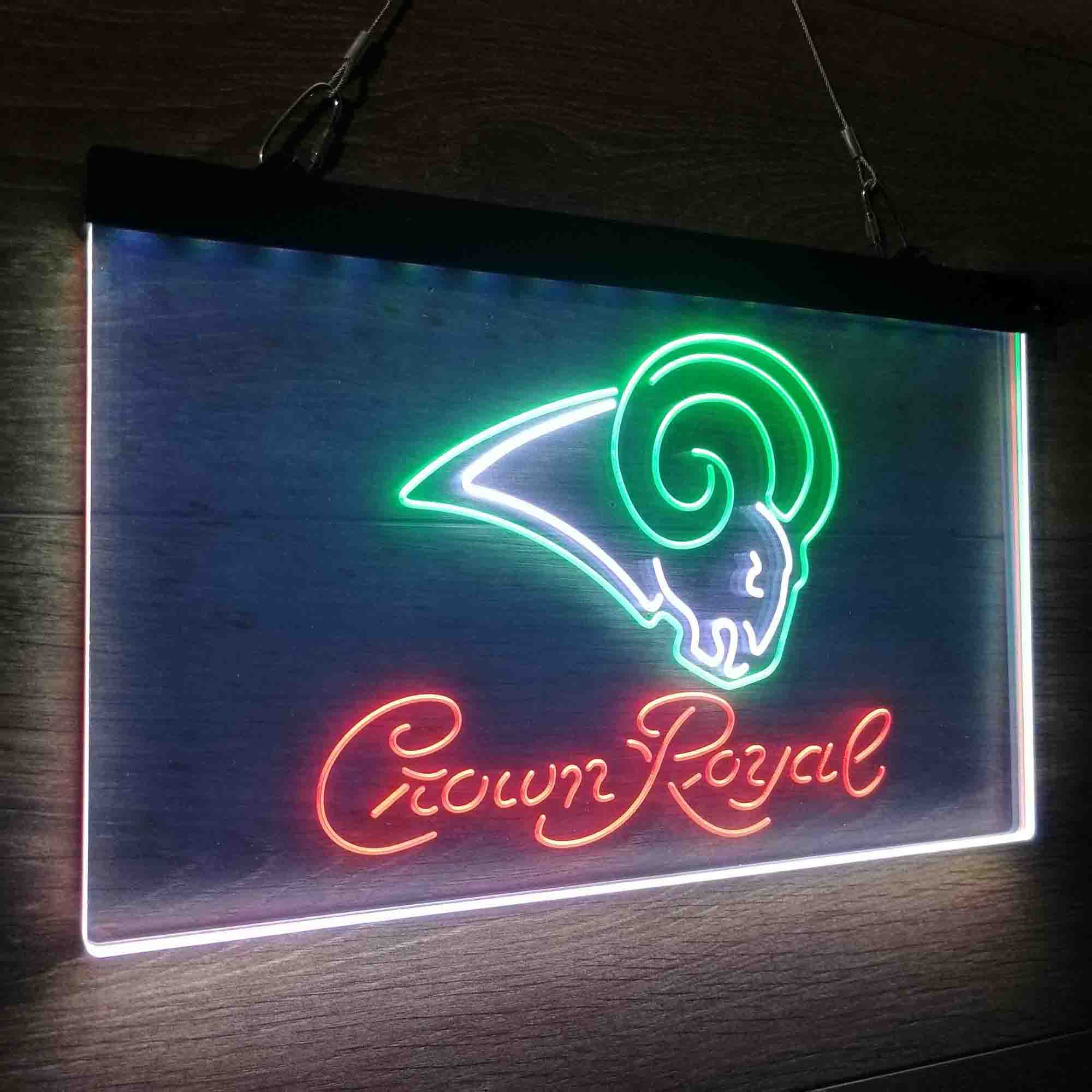 Crown Royal Bar Los Angeles Rams Est. 1937 Neon 3-Color LED Sign