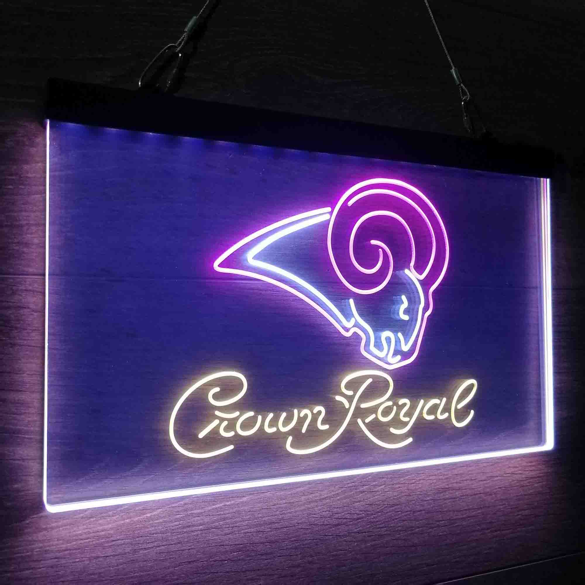 Crown Royal Bar Los Angeles Rams Est. 1937 Neon 3-Color LED Sign